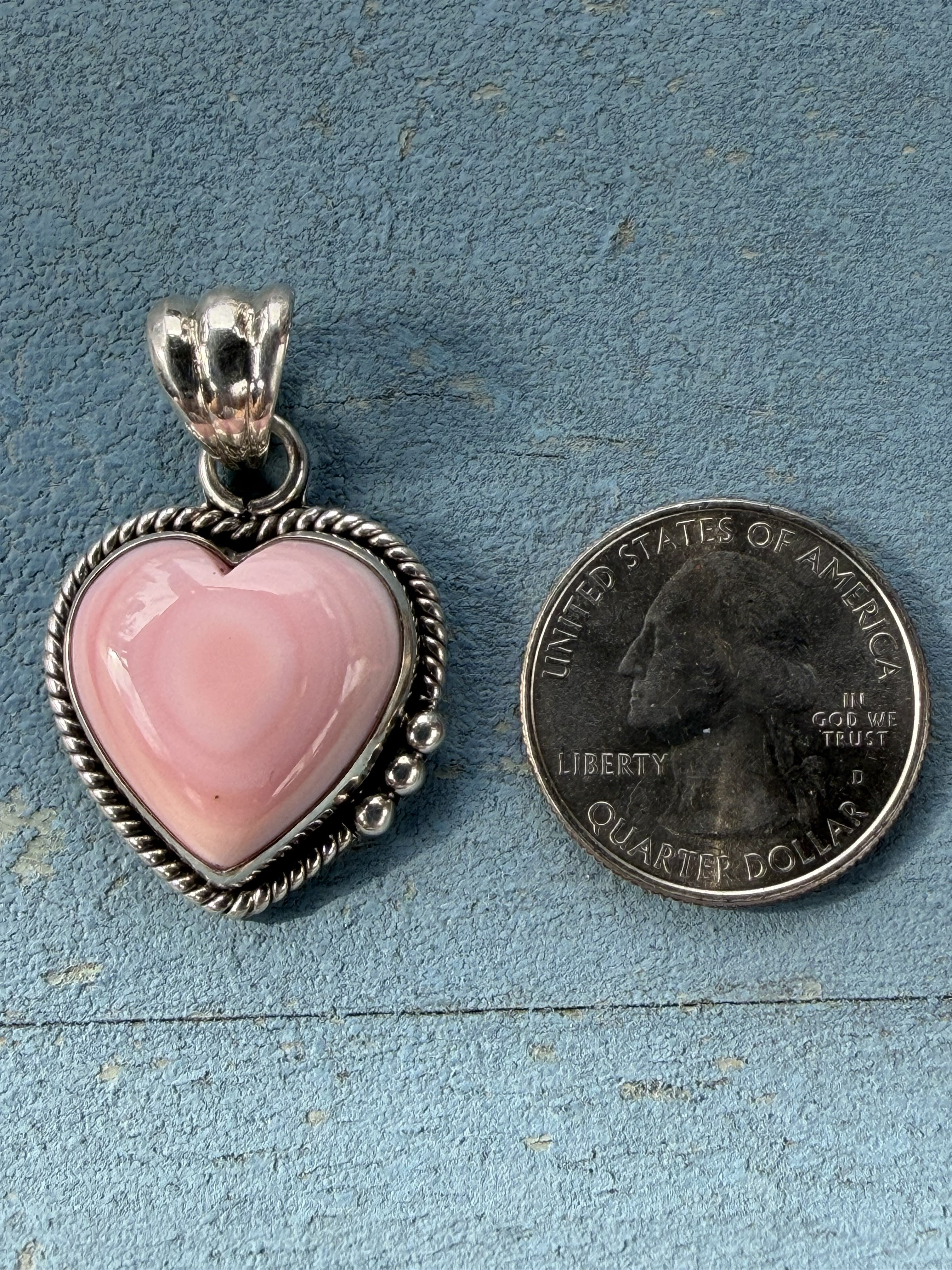 Sterling Silver and Pink Conch Heart Pendant
