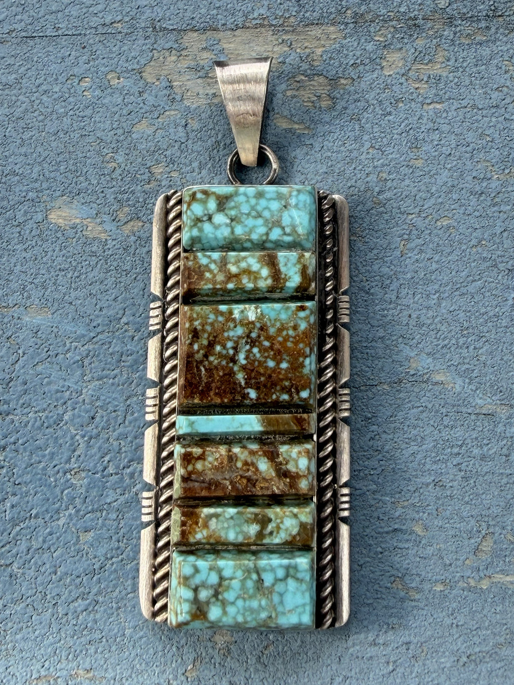 *Native American Made*  Navajo Steve Francisco Mine #8 Turquoise Sterling Silver Pendant