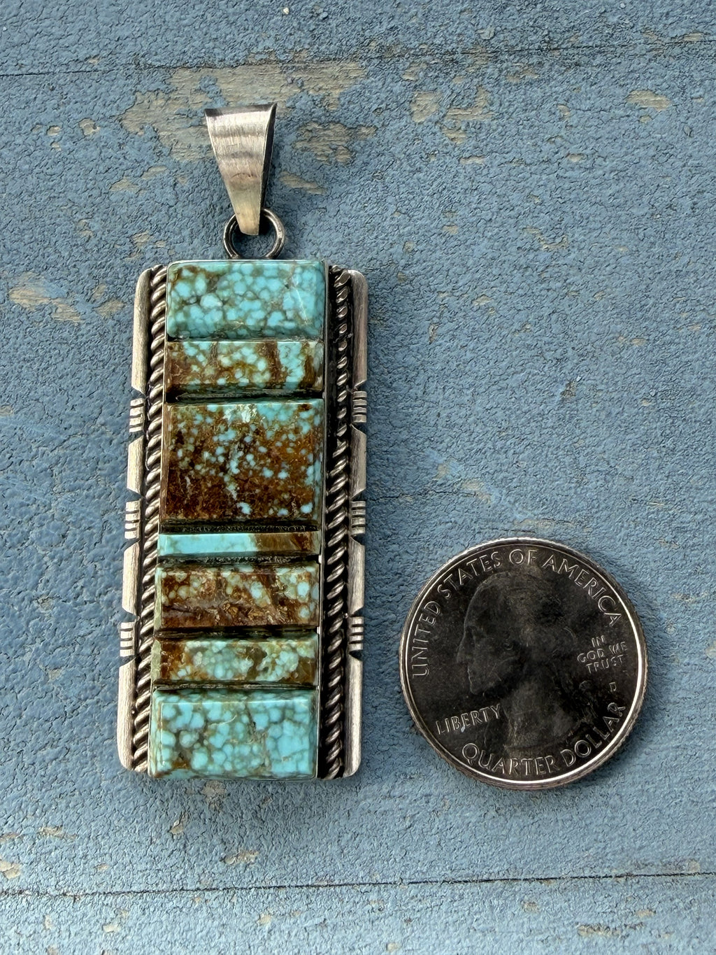 *Native American Made*  Navajo Steve Francisco Mine #8 Turquoise Sterling Silver Pendant