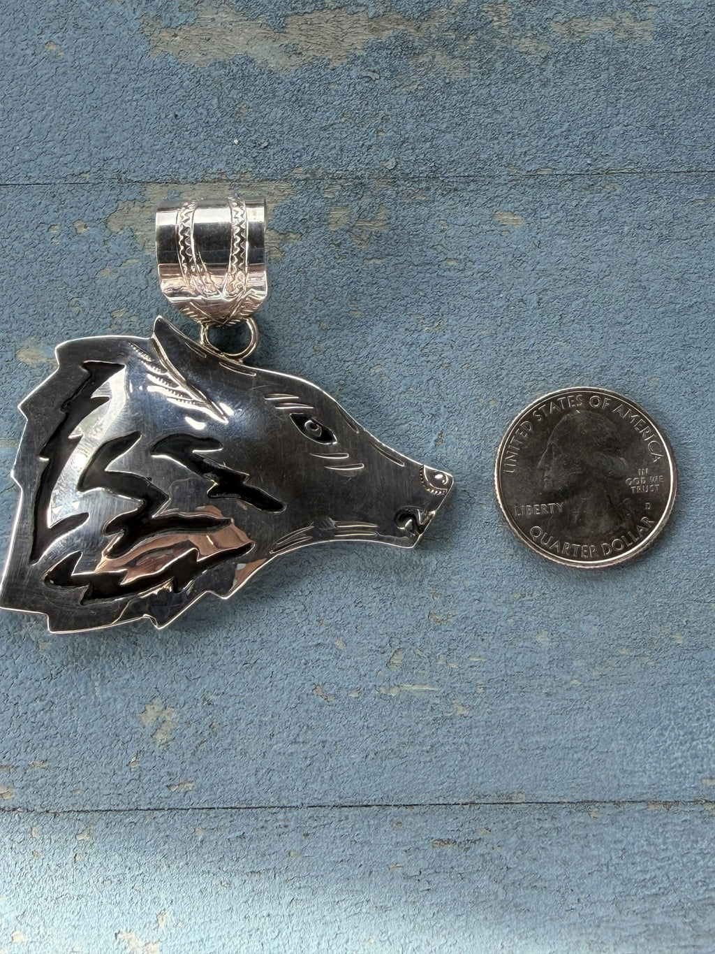 *Native American Made* Navajo Alvin Lee Wolf Head Sterling Silver Pendant