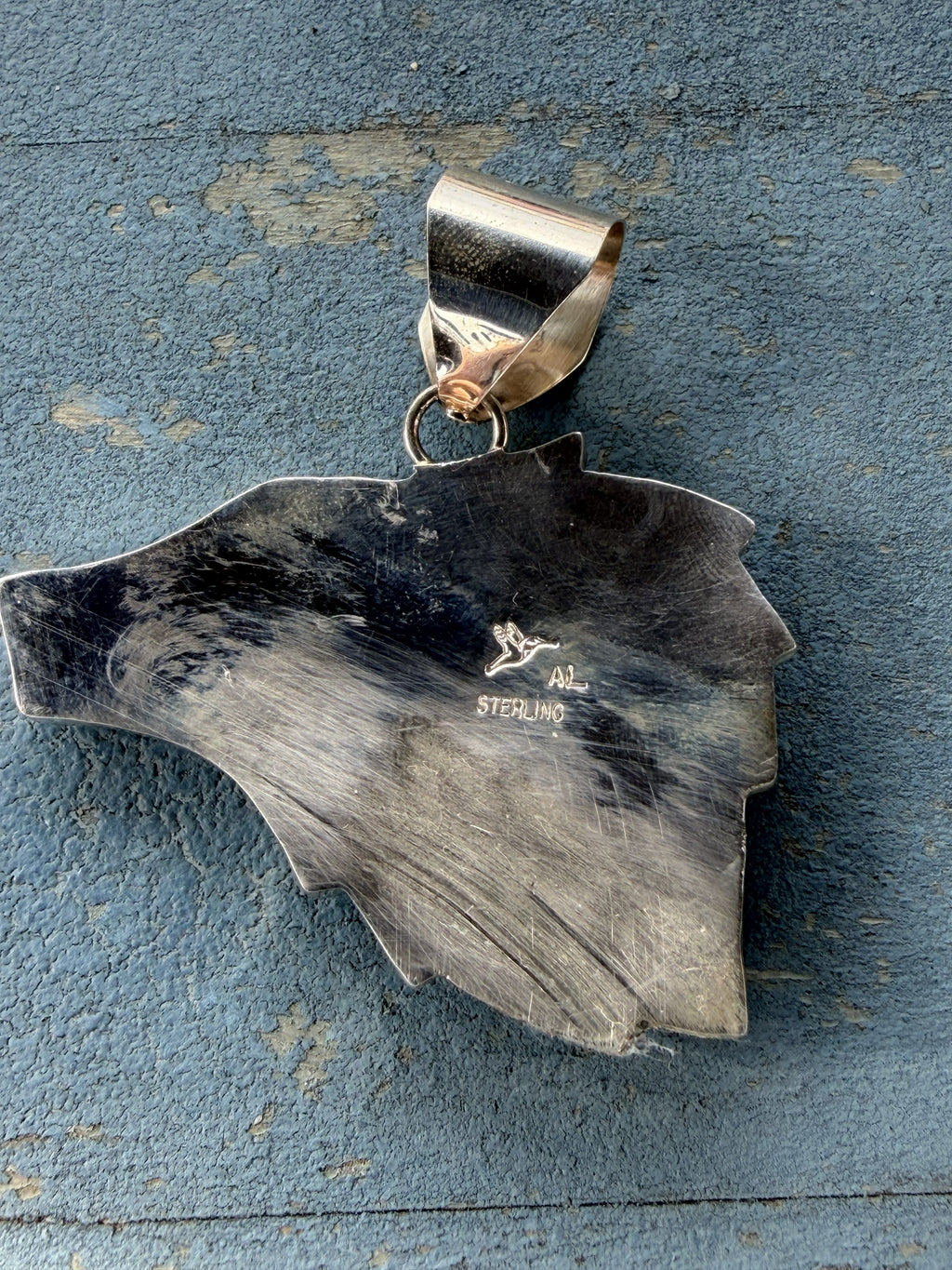 *Native American Made* Navajo Alvin Lee Wolf Head Sterling Silver Pendant