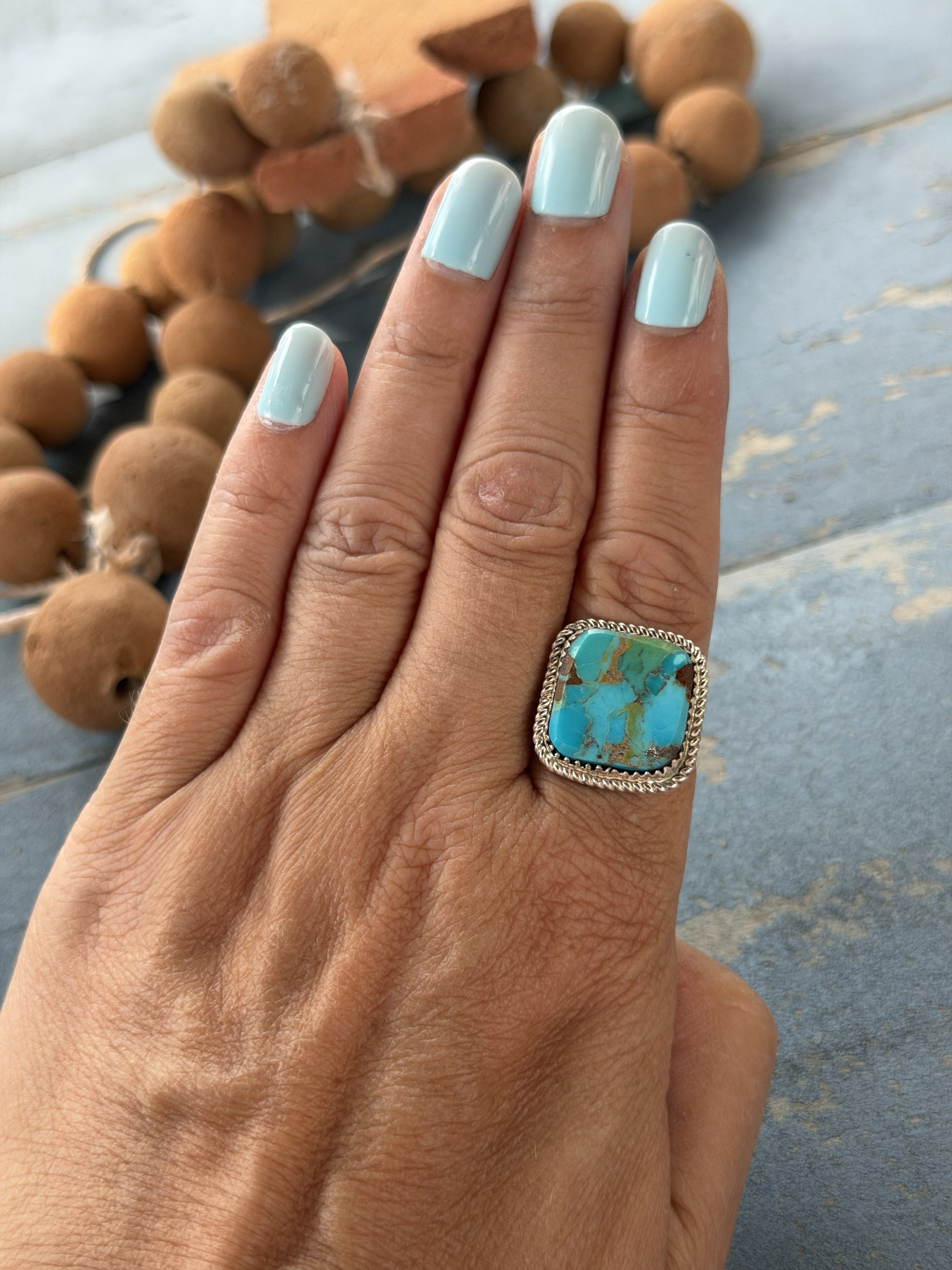 *Native American Made*  Navajo Albert Etcity - Square Sterling Silver with Kingman Ring
