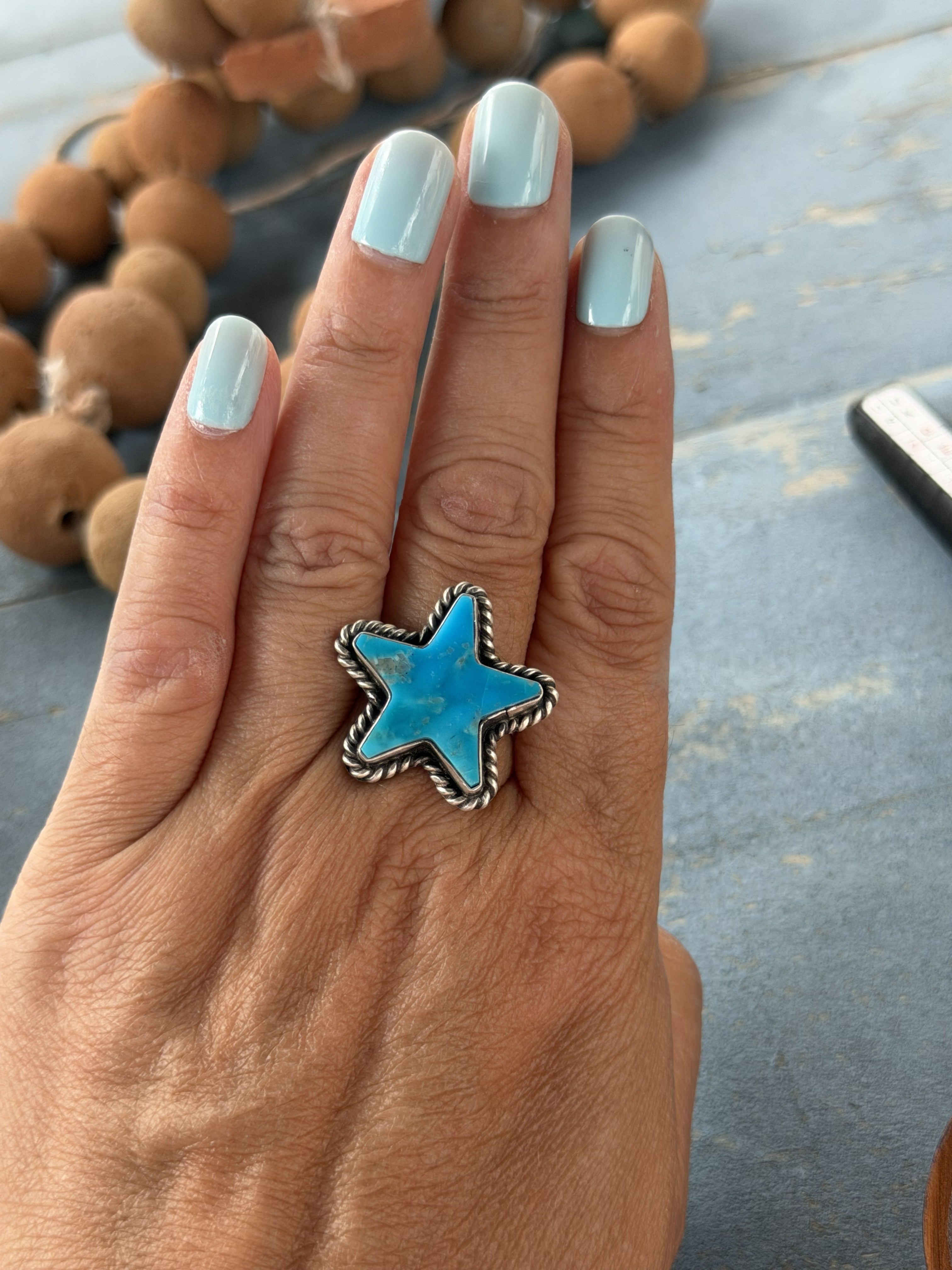 *Native American Made*  Navajo Johnny Dixon - Sterling Silver with Kingman Star Ring