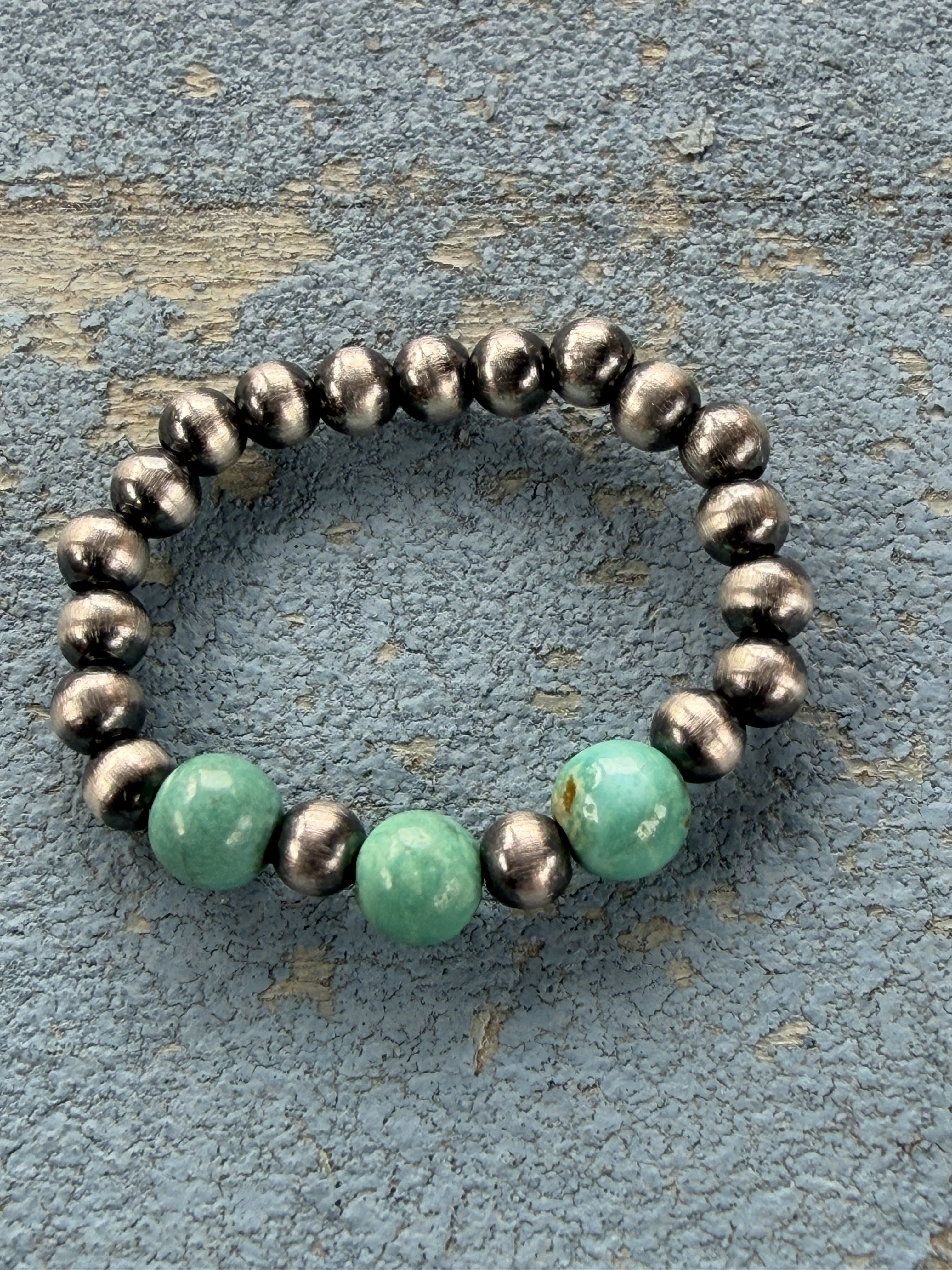 Strechy Sterling Silver Pearls with 3 stones Ring