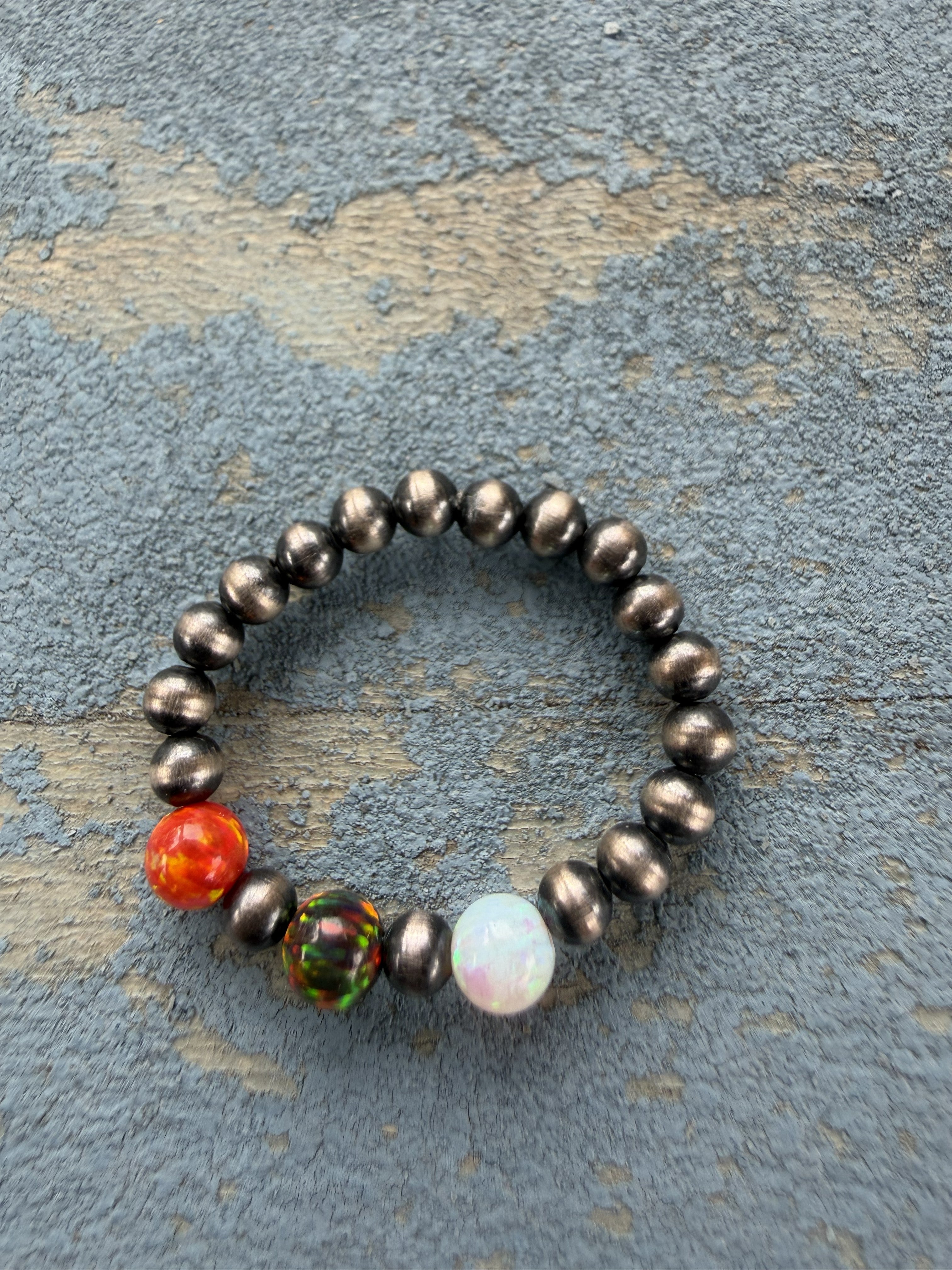 Strechy Sterling Silver Pearls with 3 stones Ring