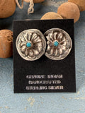 *Native American Made*  Navajo Joan Begay:  Small Sterling Silver with Turquoise Concho Stud Earrings