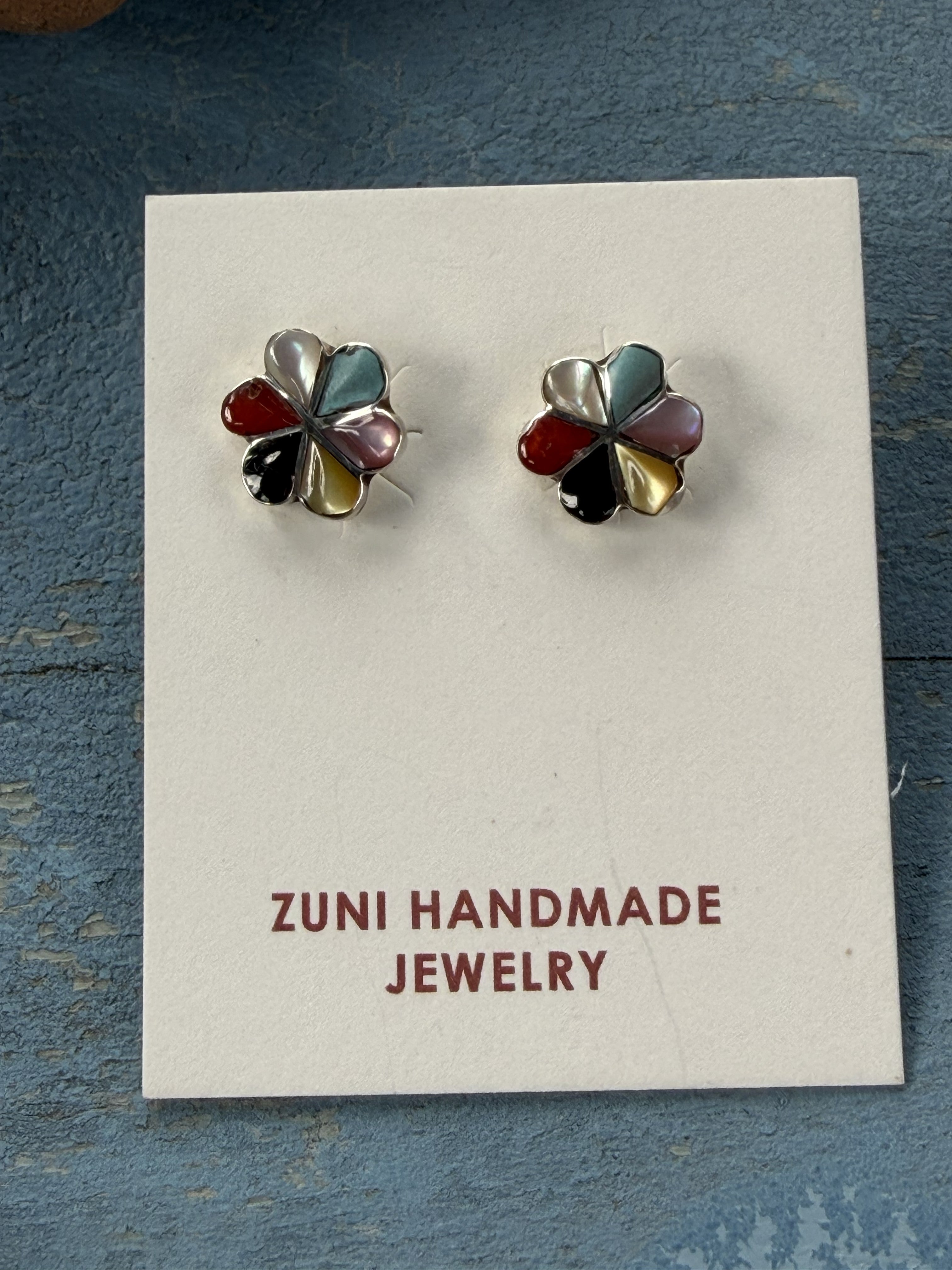 *Native American Made*  Zuni Raymond Bobble:  Multi-Stone Flower Post Earrings