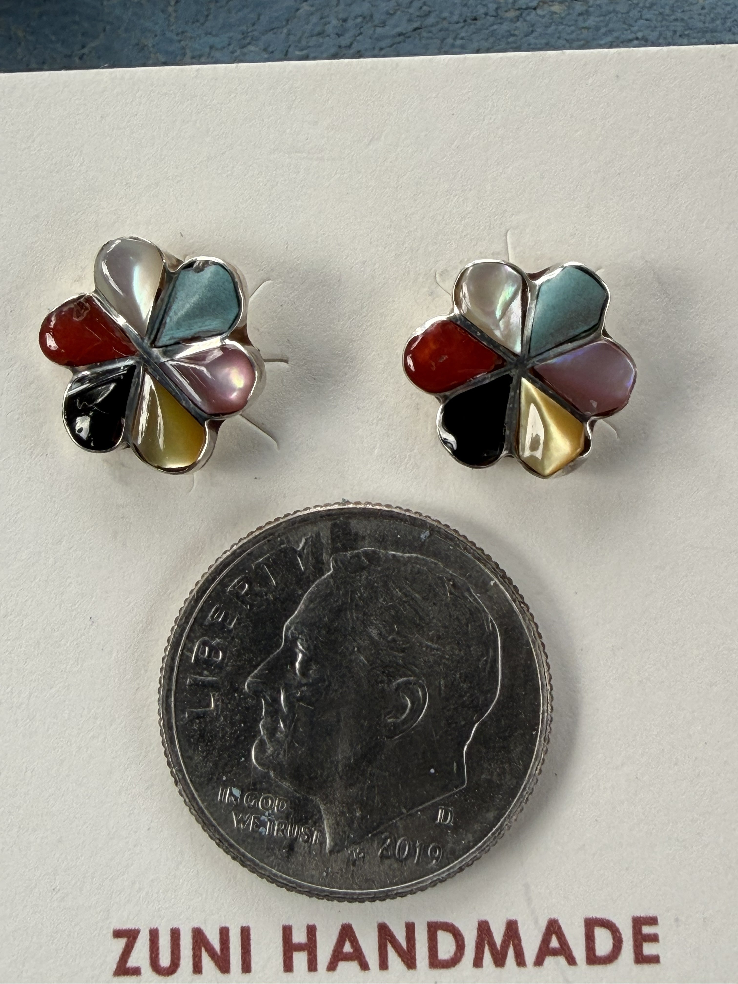 *Native American Made*  Zuni Raymond Bobble:  Multi-Stone Flower Post Earrings