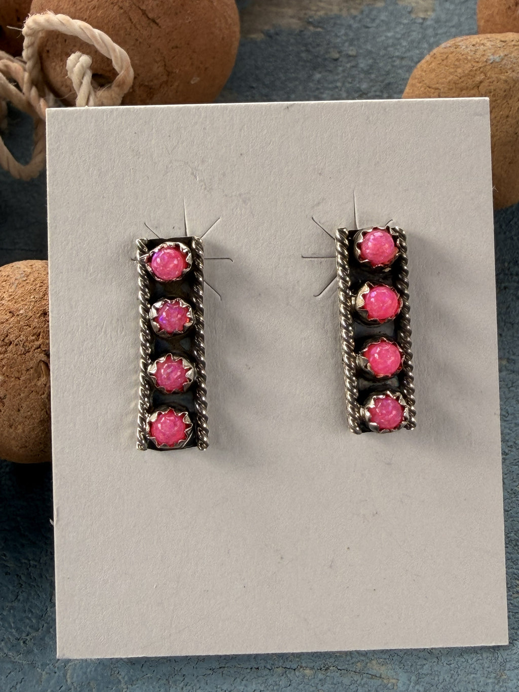 4 Stone Pink Opal Sterling Silver Post Earrings