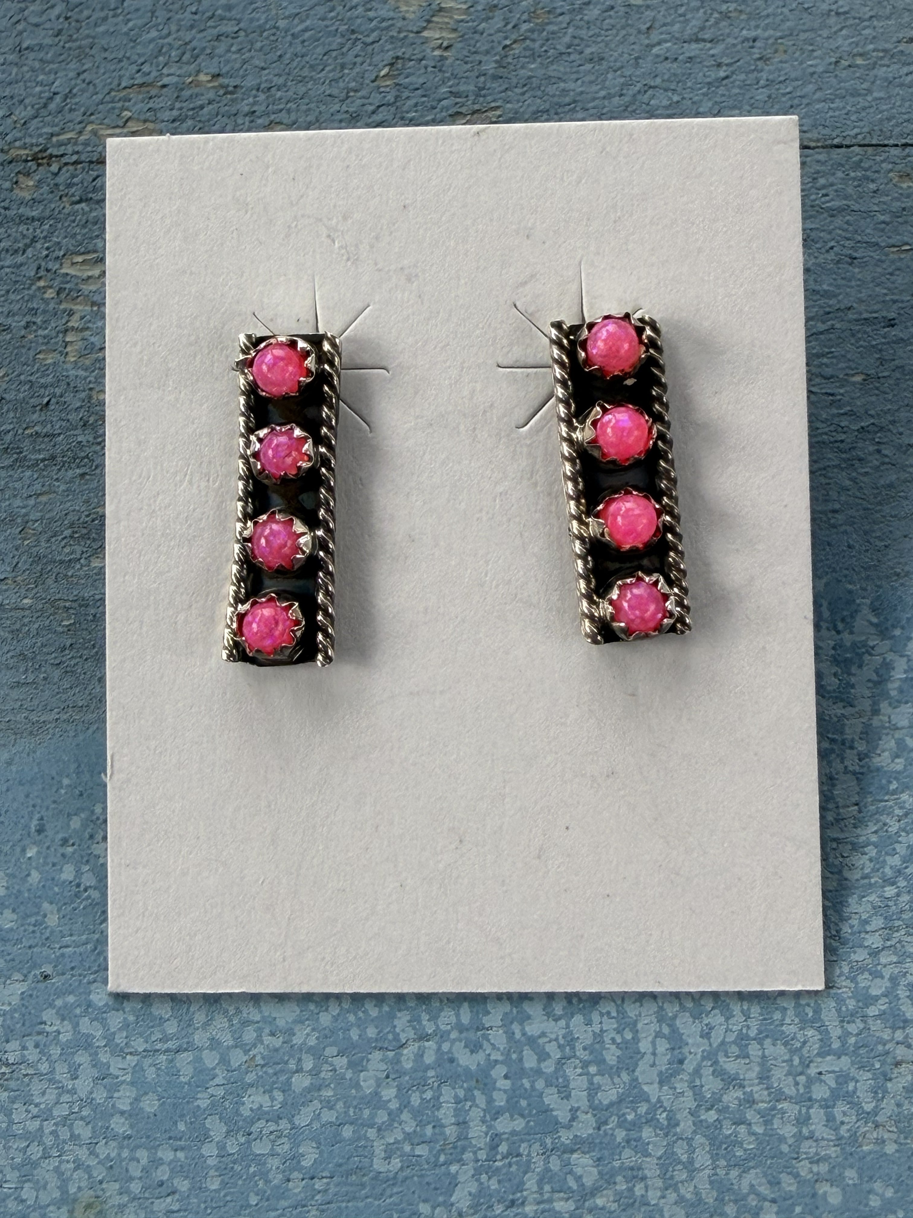 4 Stone Pink Opal Sterling Silver Post Earrings
