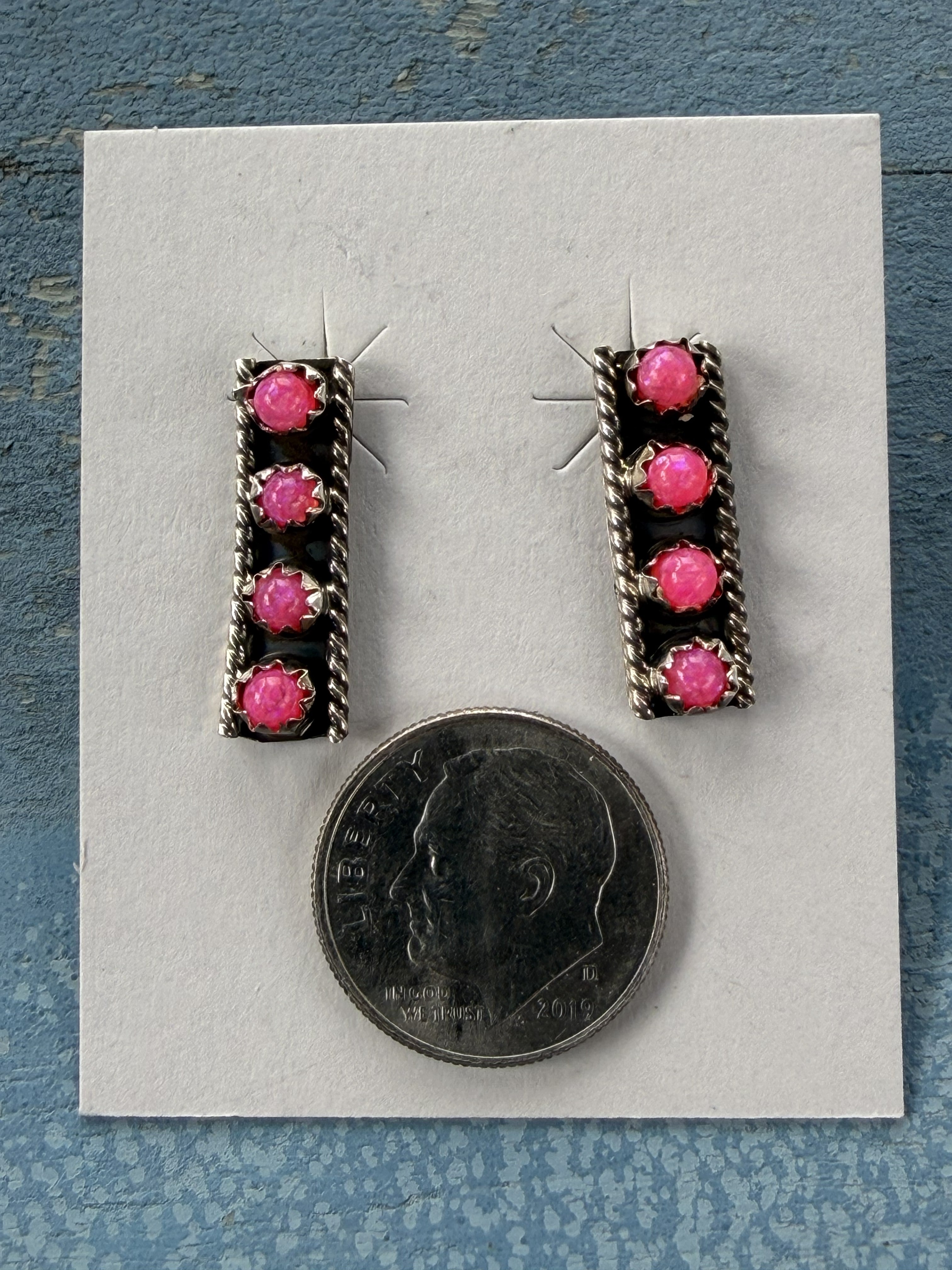 4 Stone Pink Opal Sterling Silver Post Earrings