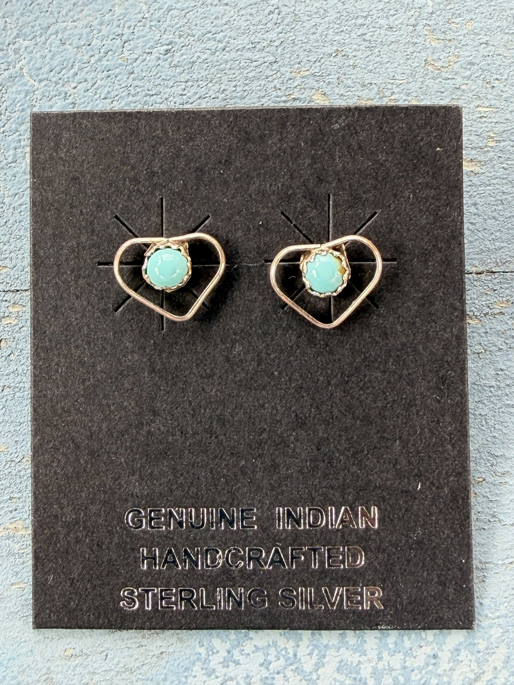 *Native American Made* Baby Heart Blue Turquoise Sterling Silver Studs