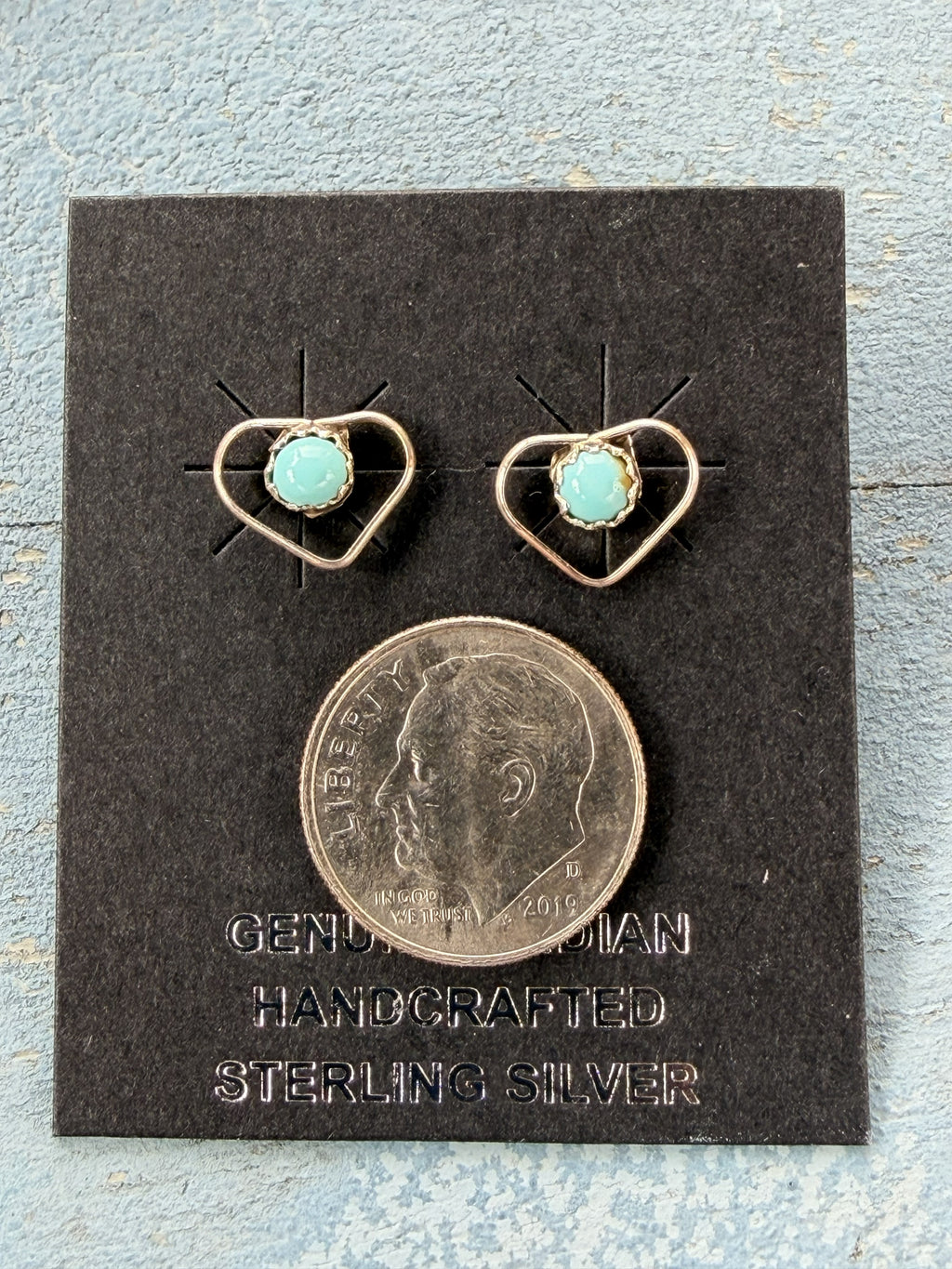 *Native American Made* Baby Heart Blue Turquoise Sterling Silver Studs