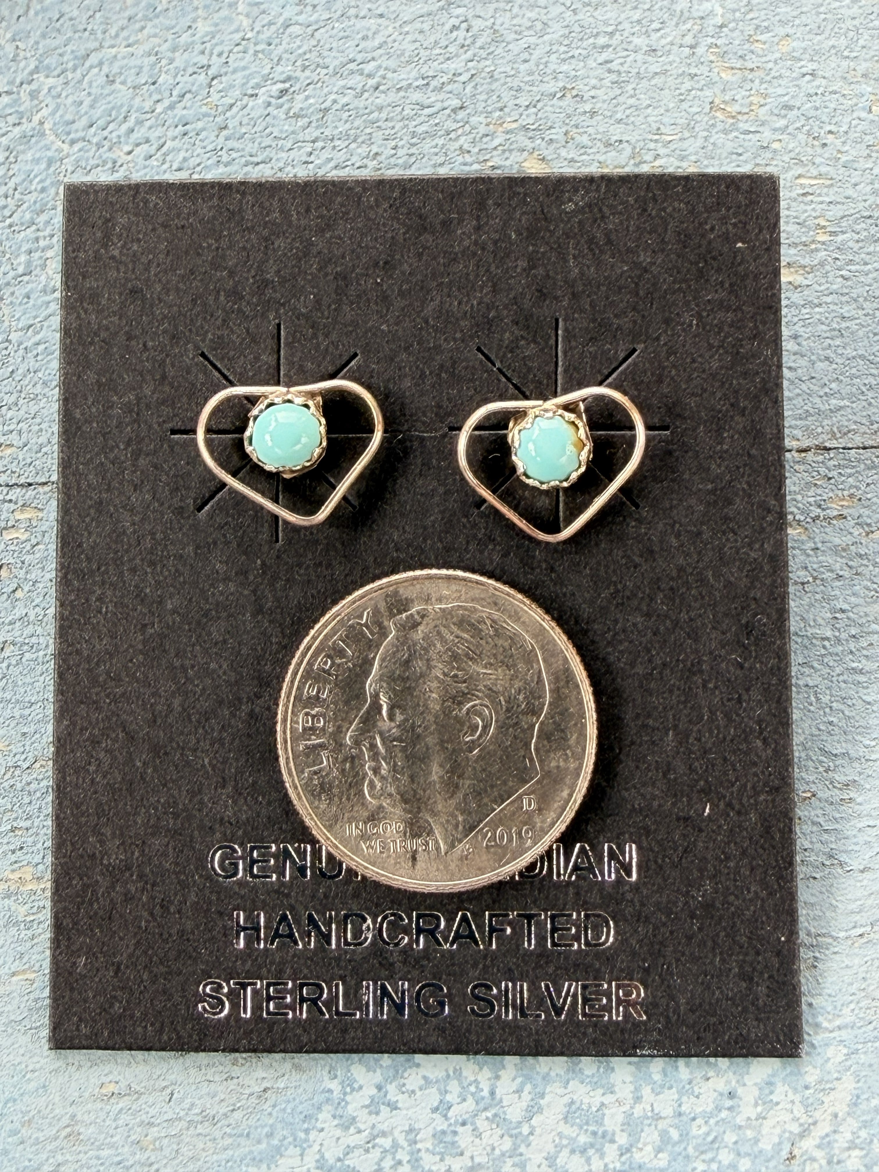 *Native American Made* Baby Heart Blue Turquoise Sterling Silver Studs