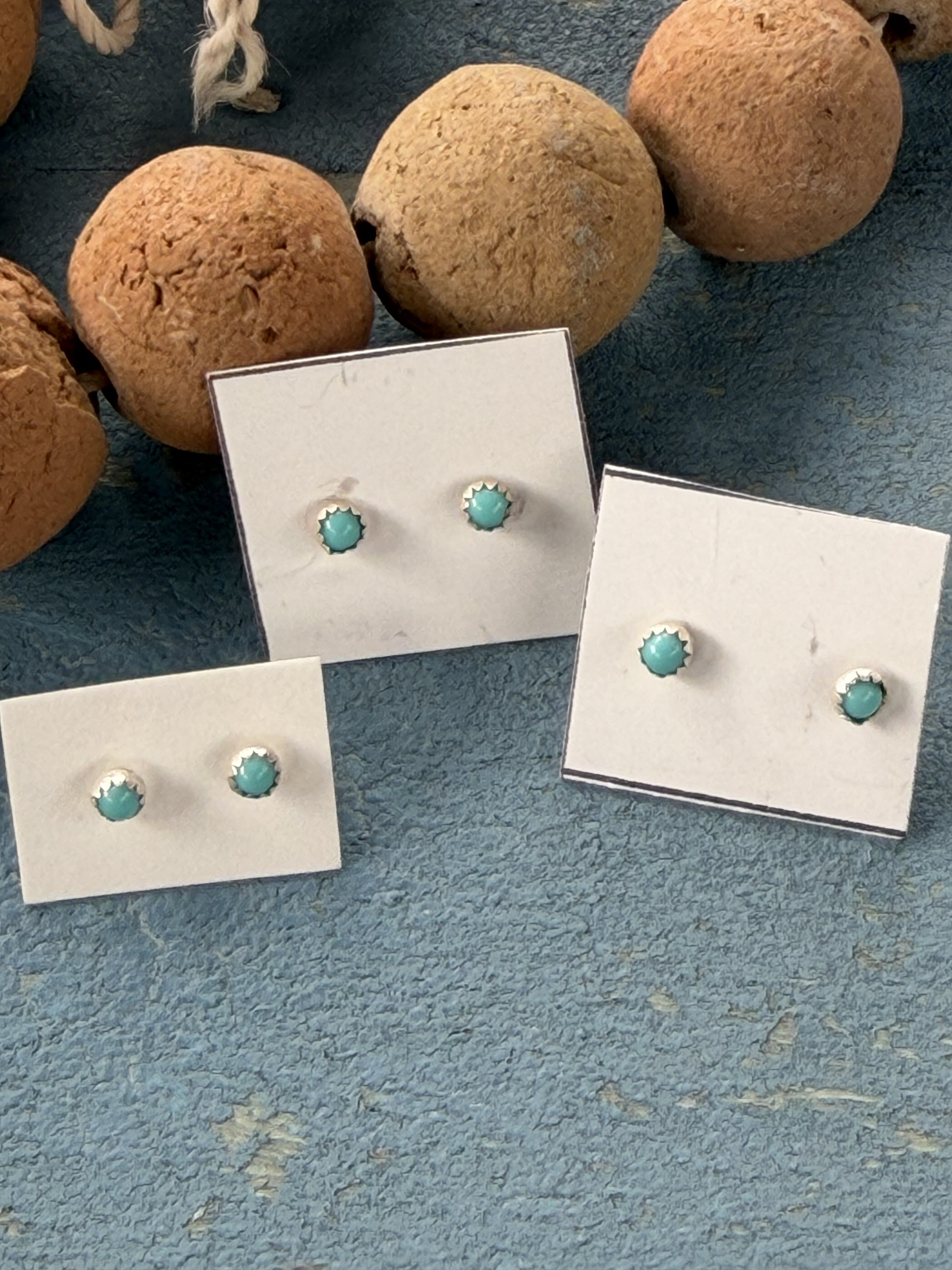 2 mm Blue Baby Turquoise Sterling Silver Studs