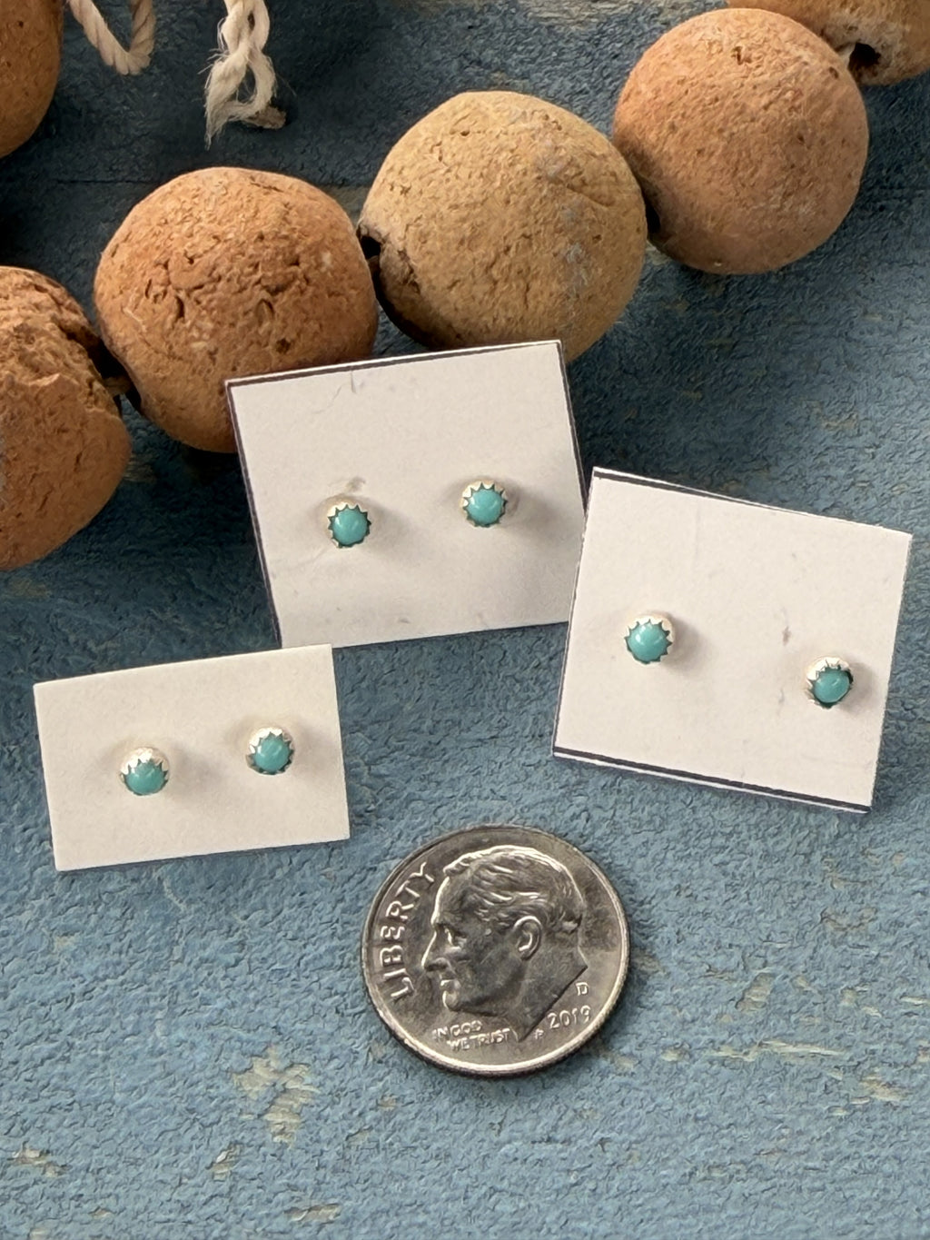 2 mm Blue Baby Turquoise Sterling Silver Studs