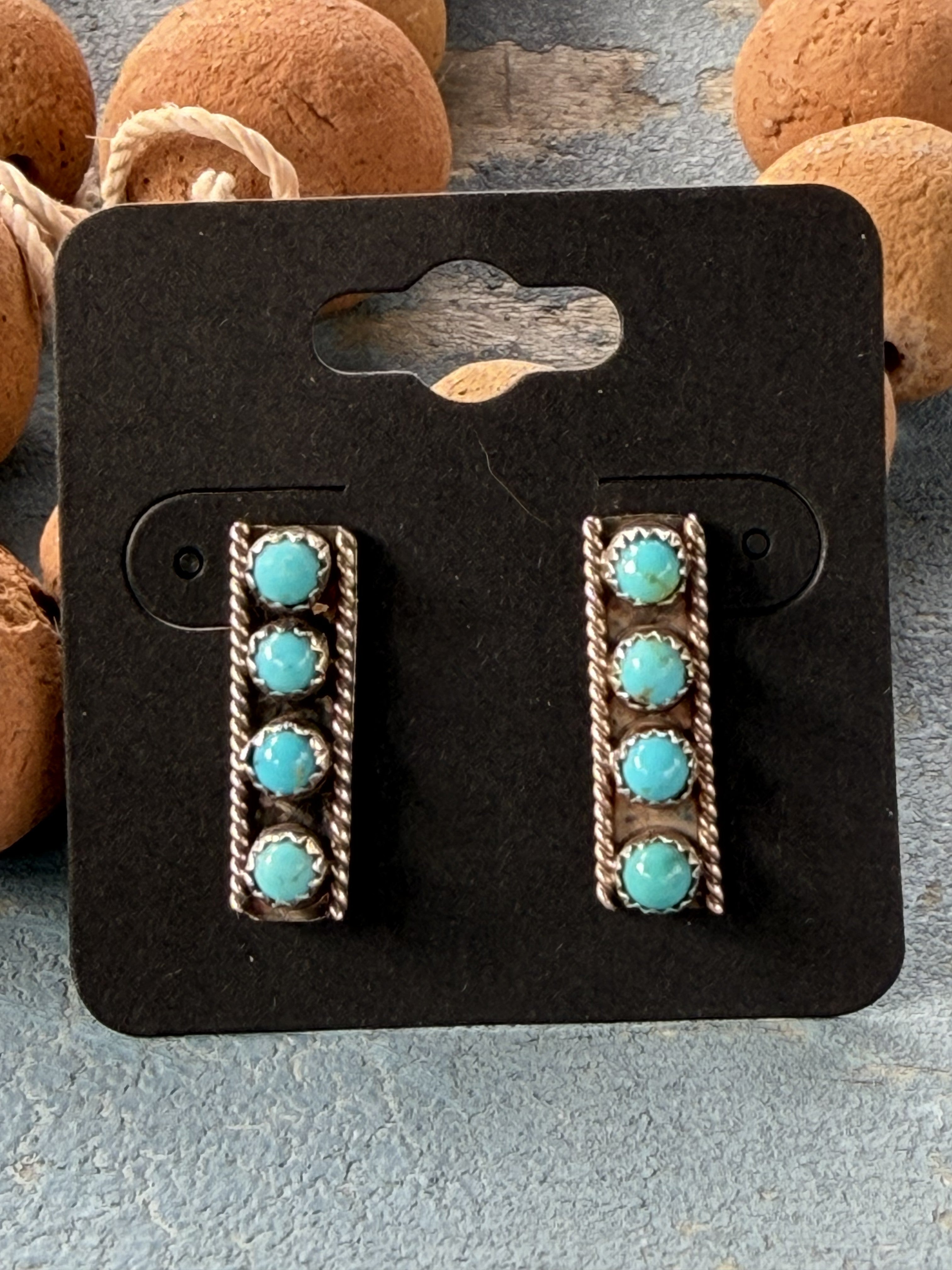 4 Stone Blue Turquoise Sterling Silver Post Earrings
