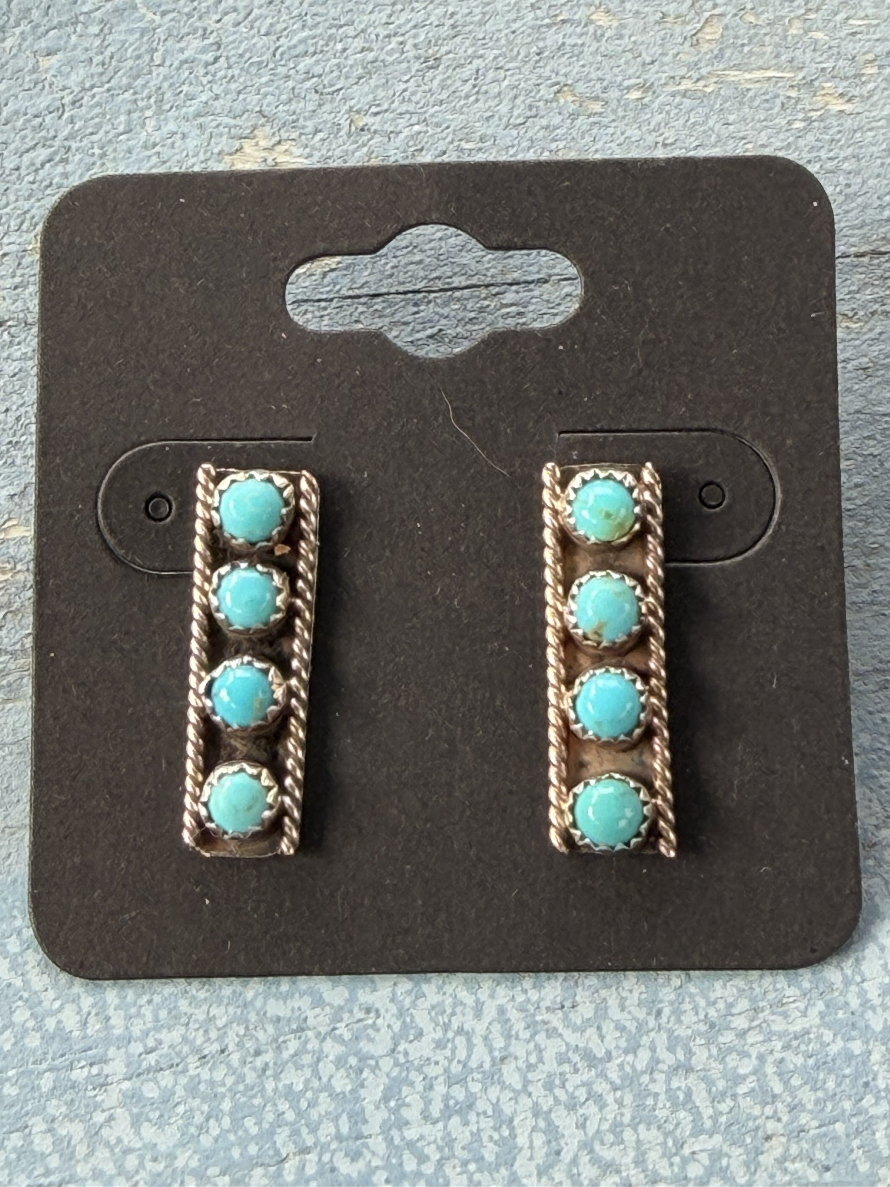 4 Stone Blue Turquoise Sterling Silver Post Earrings