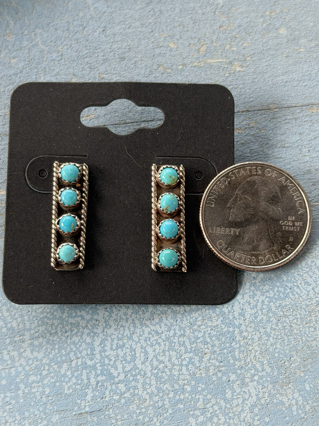4 Stone Blue Turquoise Sterling Silver Post Earrings