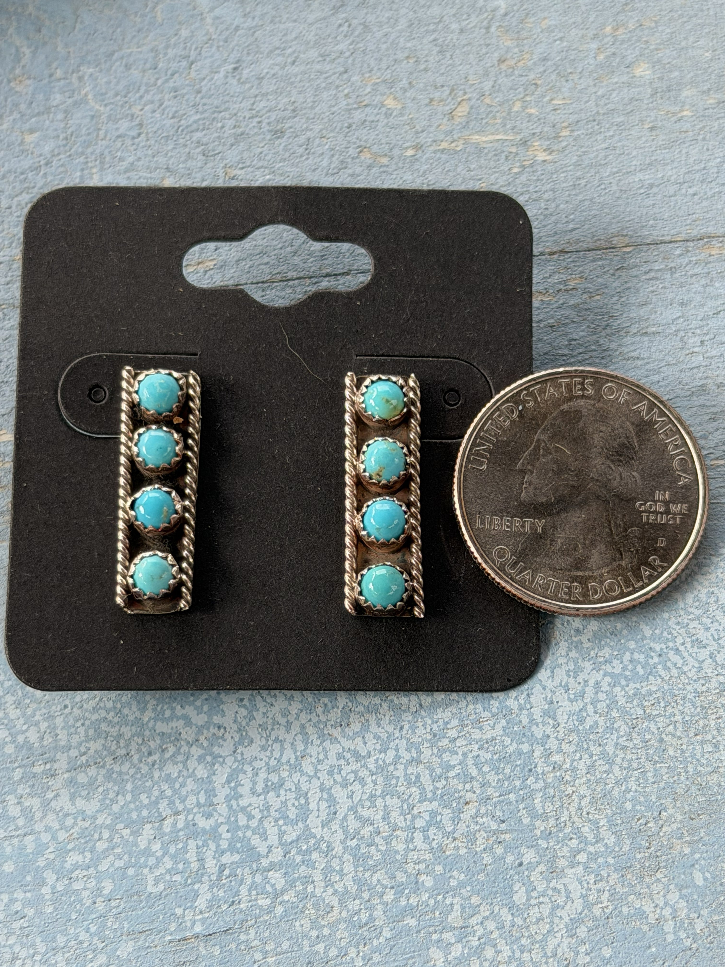 4 Stone Blue Turquoise Sterling Silver Post Earrings