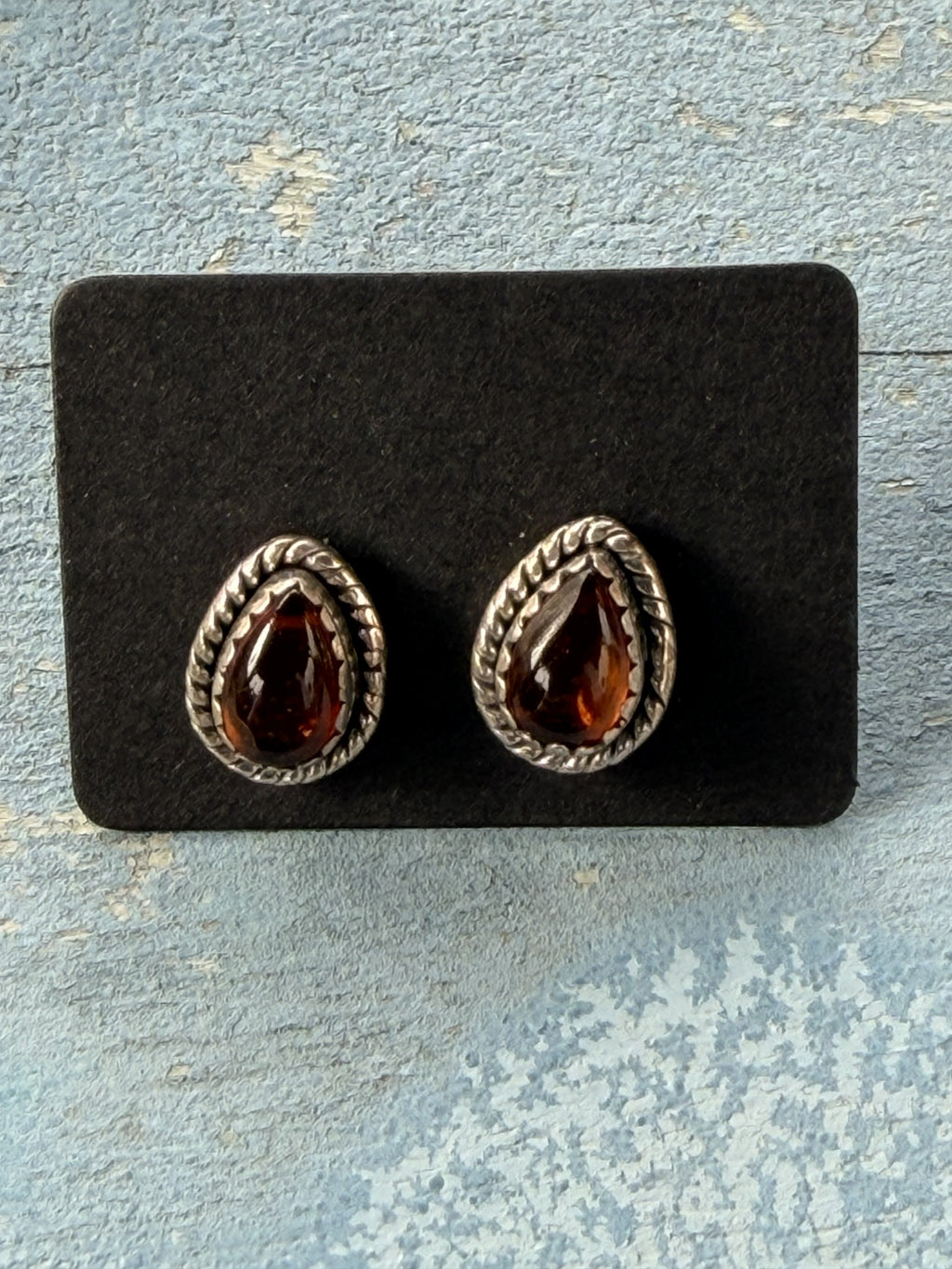 Sterling Silver with Amber Tear Drop Stud Earrings