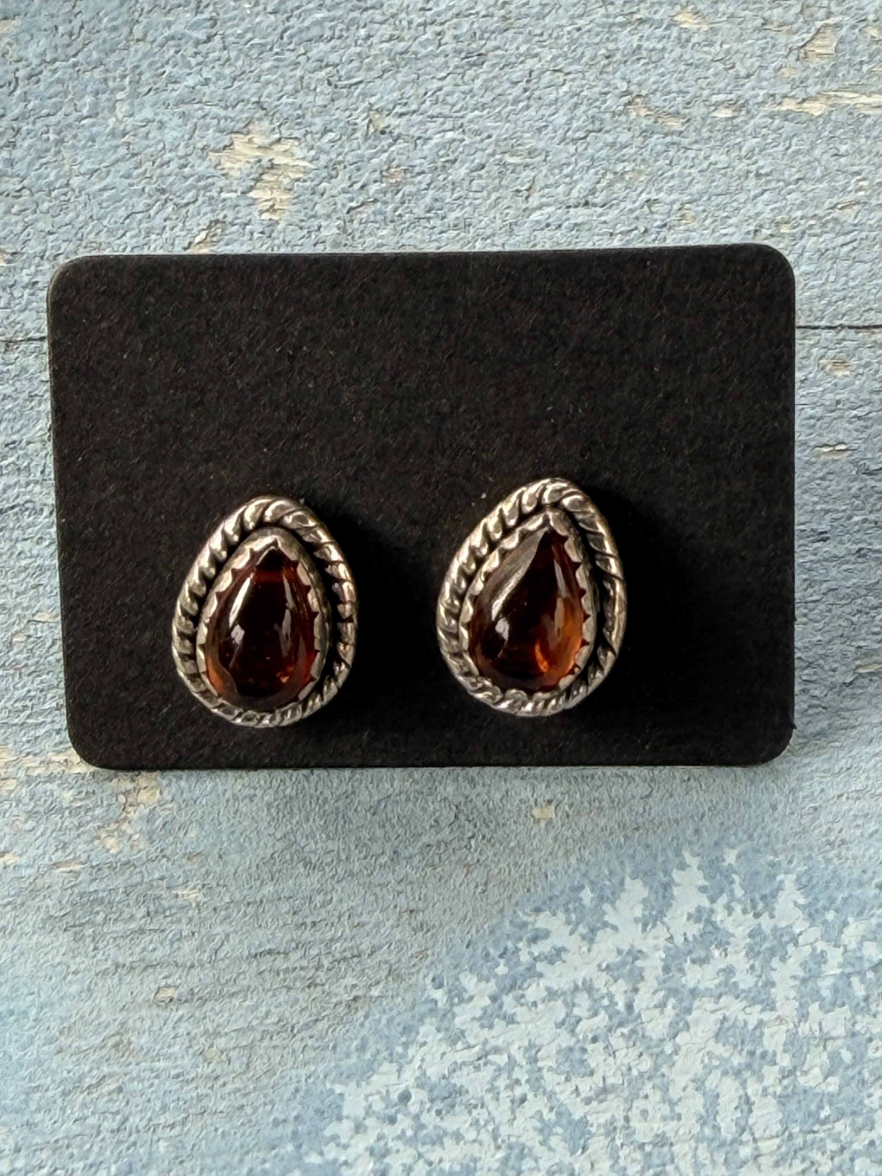 Sterling Silver with Amber Tear Drop Stud Earrings