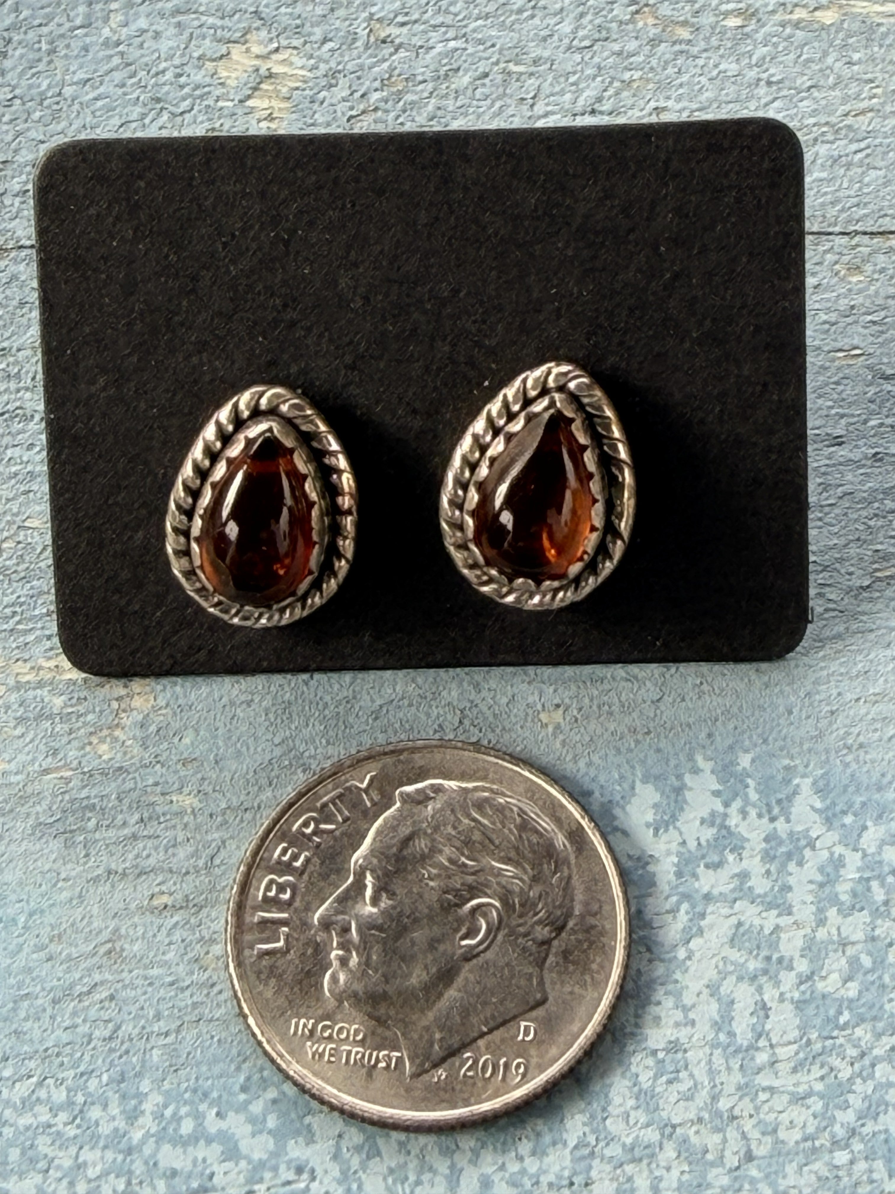 Sterling Silver with Amber Tear Drop Stud Earrings