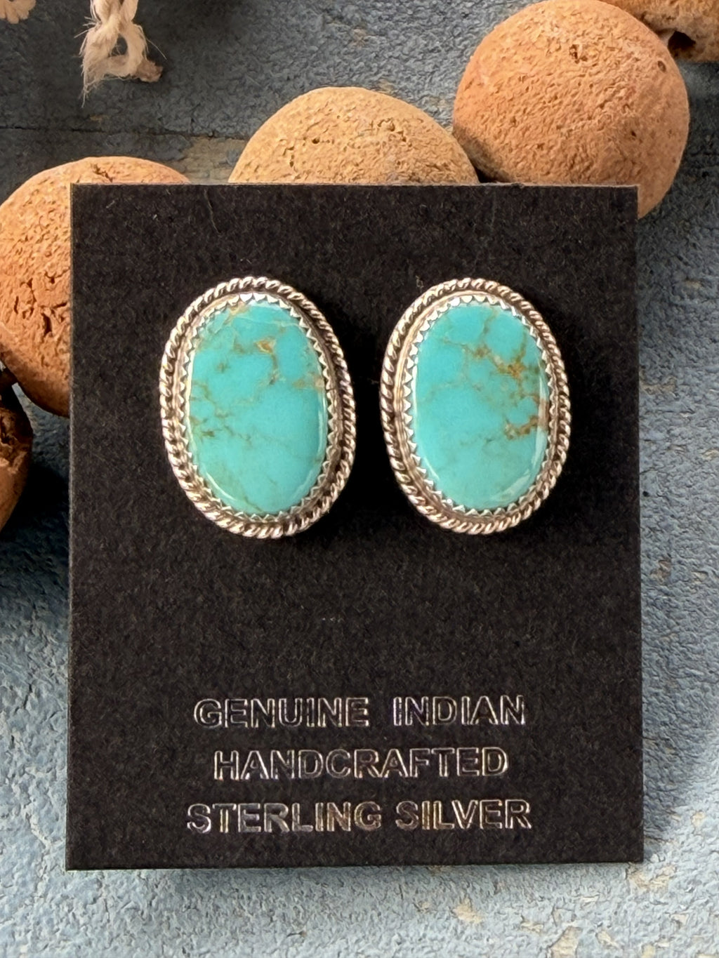 *Native American Made* Navajo Byron Begay:  Turquoise Ovals Sterling Silver Stud Earrings