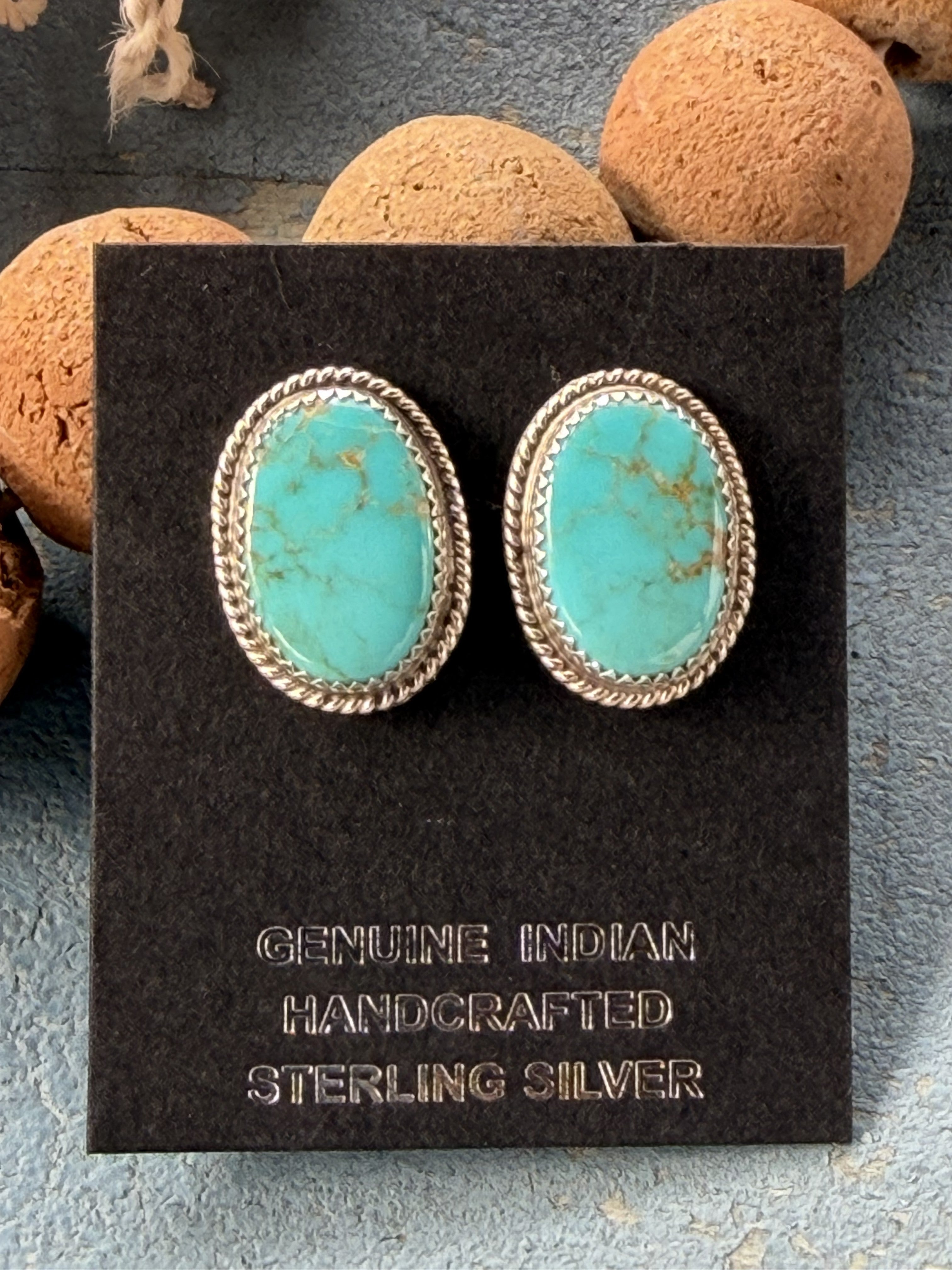 *Native American Made* Navajo Byron Begay:  Turquoise Ovals Sterling Silver Stud Earrings