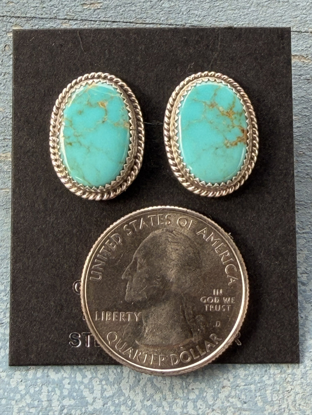 *Native American Made* Navajo Byron Begay:  Turquoise Ovals Sterling Silver Stud Earrings