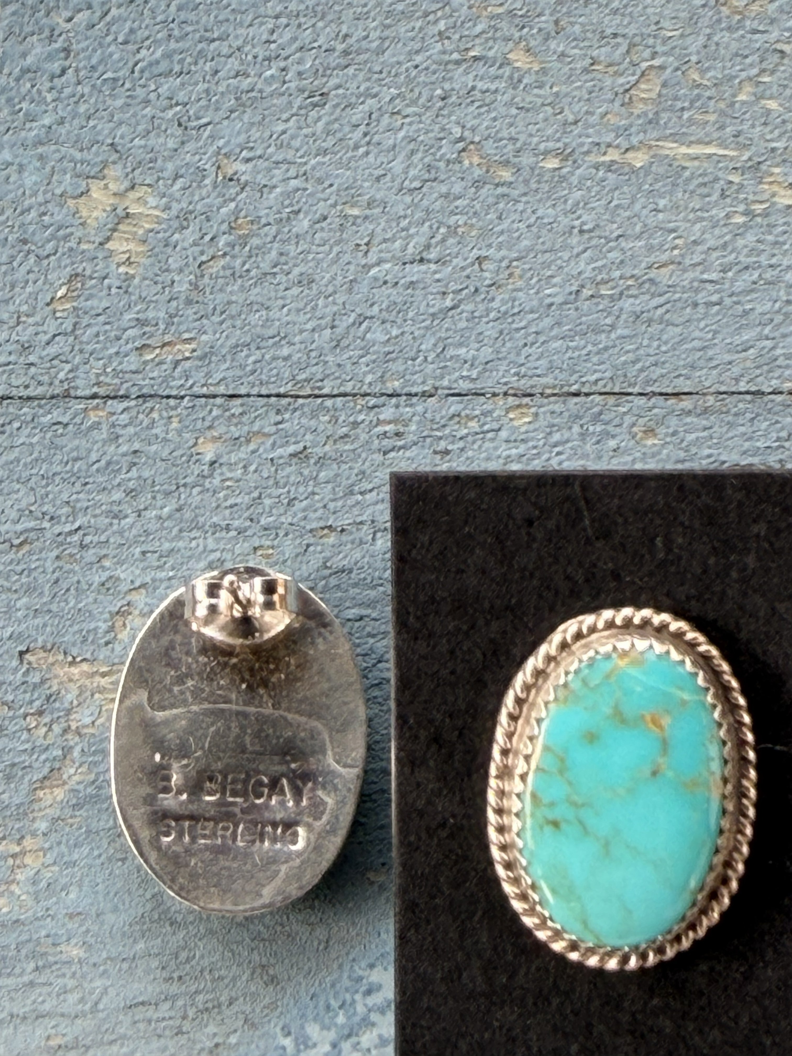 *Native American Made* Navajo Byron Begay:  Turquoise Ovals Sterling Silver Stud Earrings