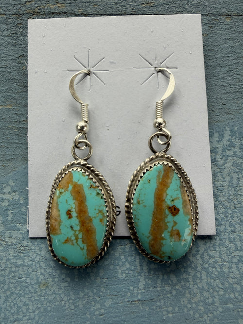 *Native American Made*  Navajo Donavan Nez:  Sterling Silver with Kingman Dangle Earrings