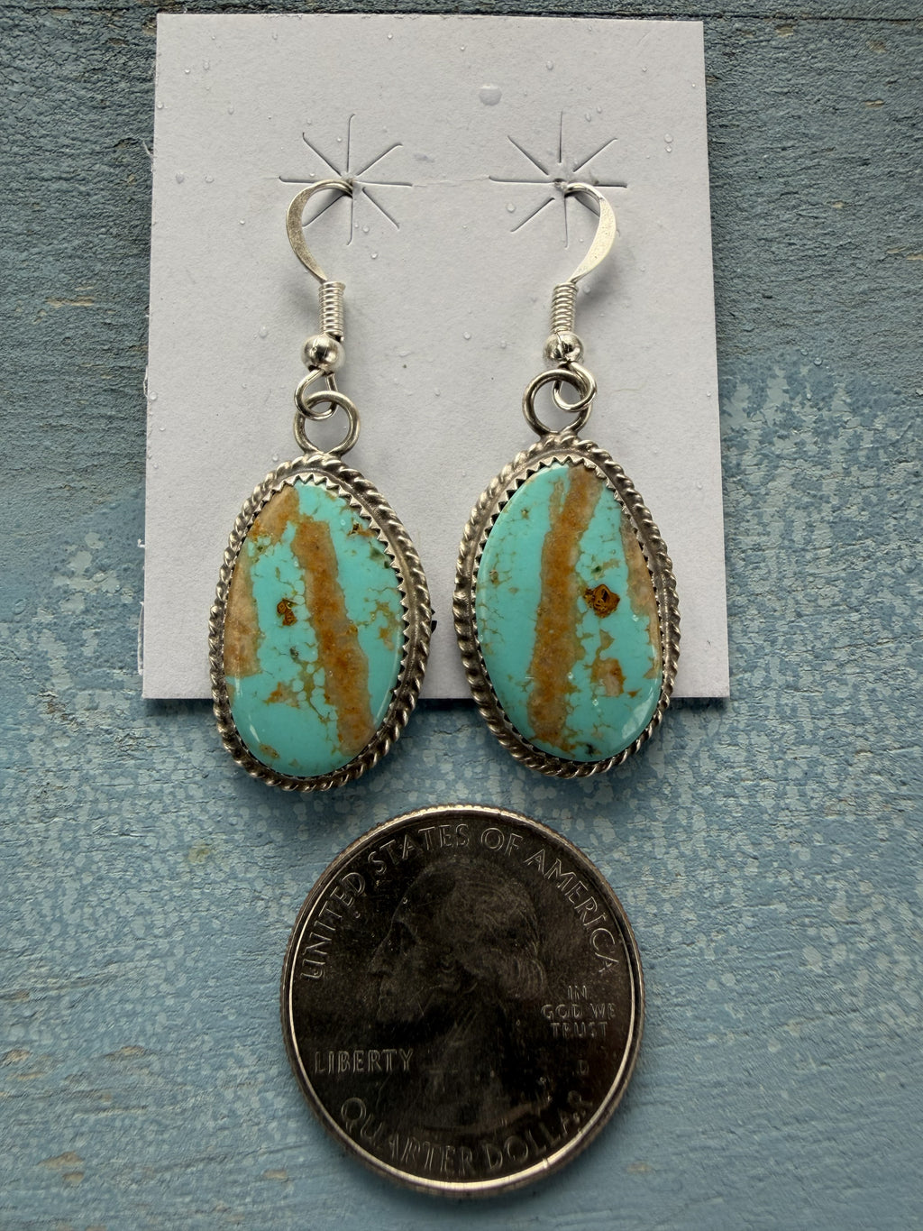 *Native American Made*  Navajo Donavan Nez:  Sterling Silver with Kingman Dangle Earrings