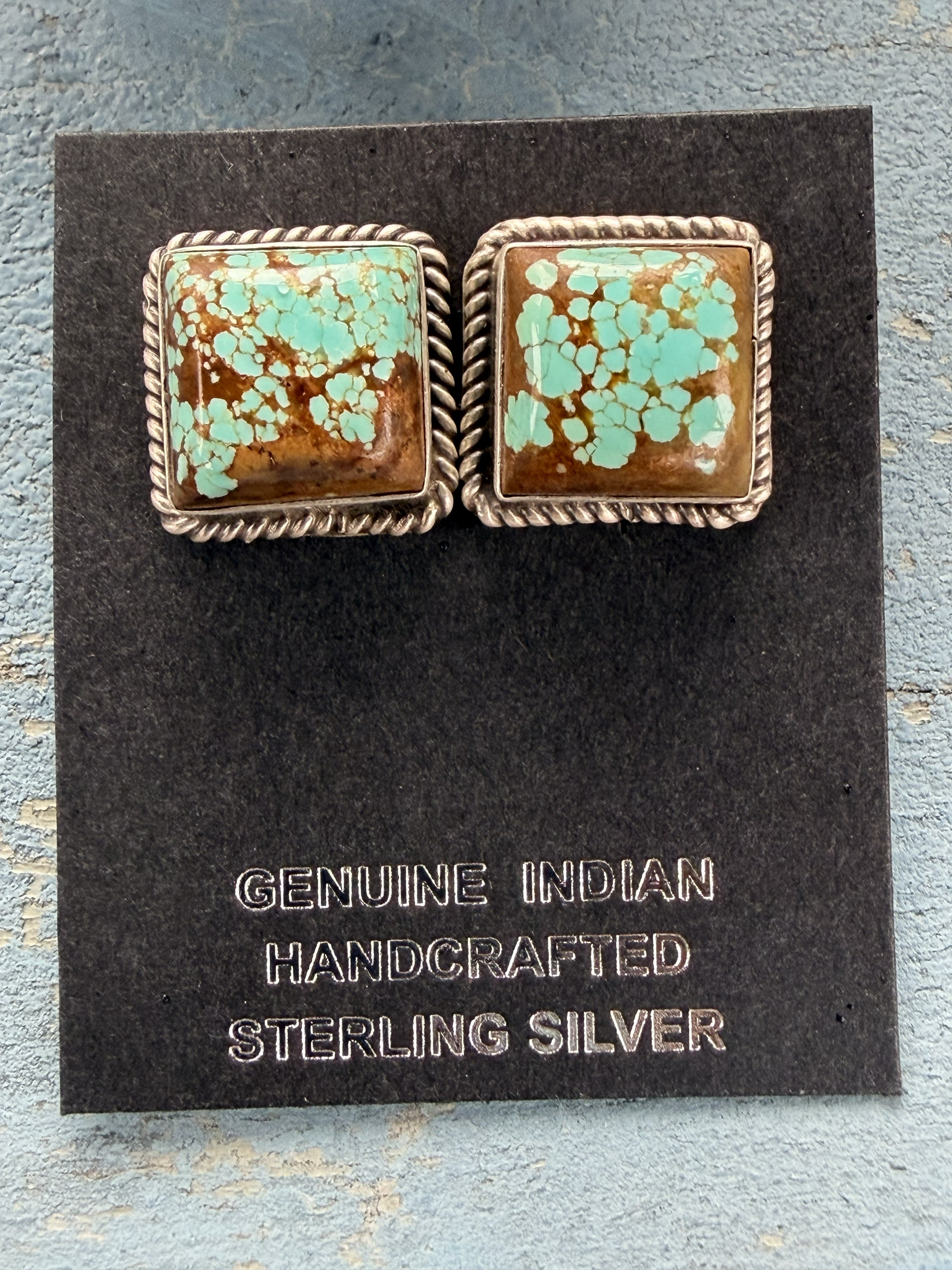 *Native American Made* Navajo Judith Dixon:  Sterling Silver Square Mine #8 Post Earrings