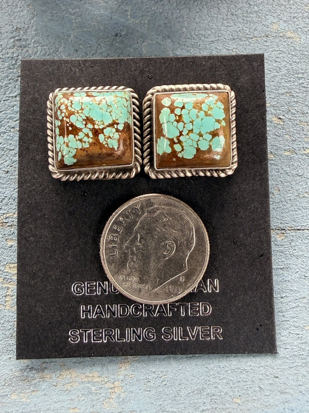 *Native American Made* Navajo Judith Dixon:  Sterling Silver Square Mine #8 Post Earrings