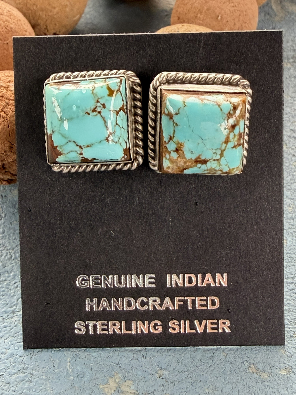 *Native American Made*  Navajo Judith Dixon:  Sterling Silver Square Mine #8 Post Earrings