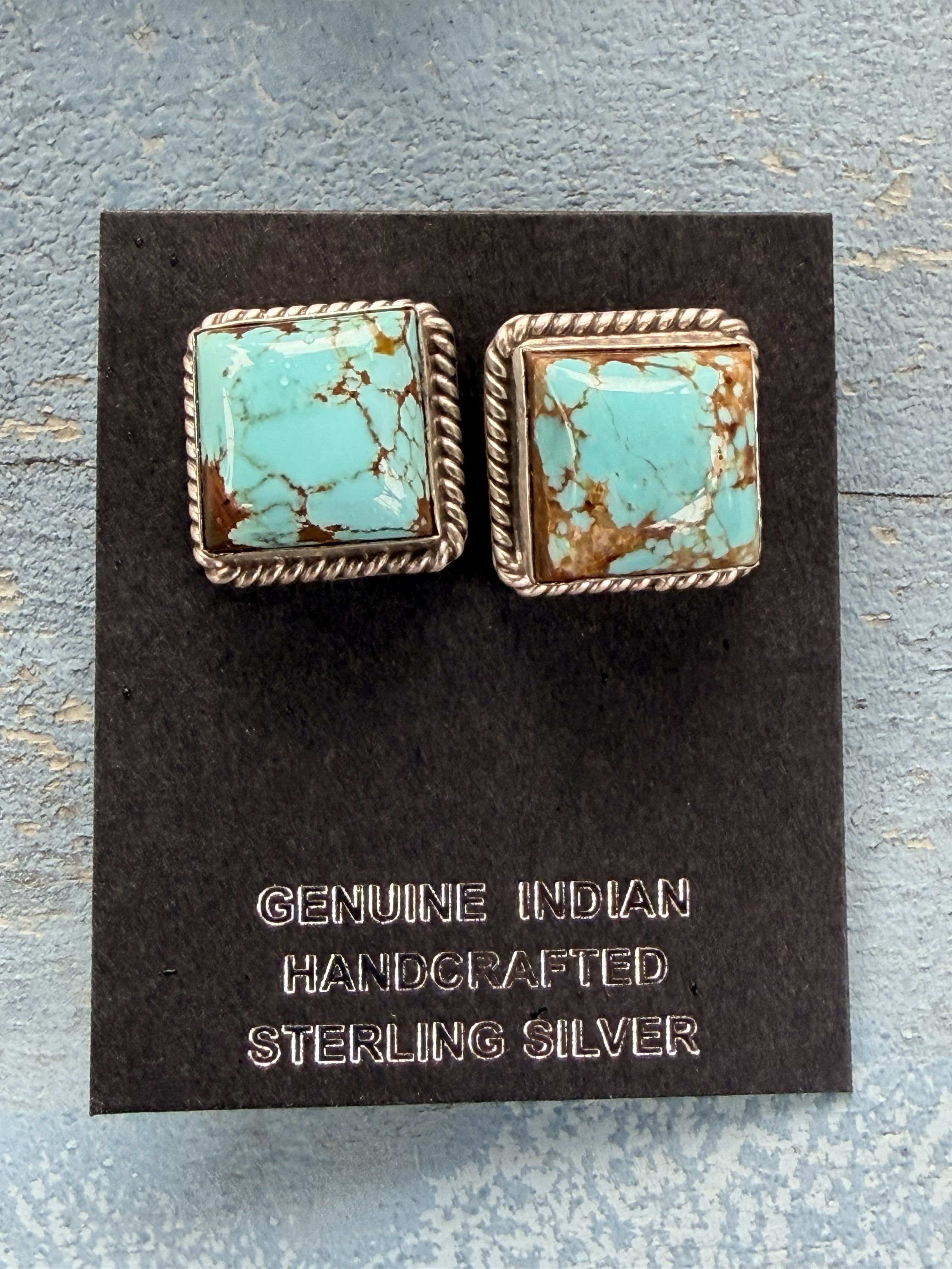 *Native American Made*  Navajo Judith Dixon:  Sterling Silver Square Mine #8 Post Earrings