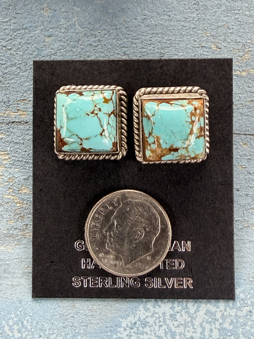 *Native American Made*  Navajo Judith Dixon:  Sterling Silver Square Mine #8 Post Earrings