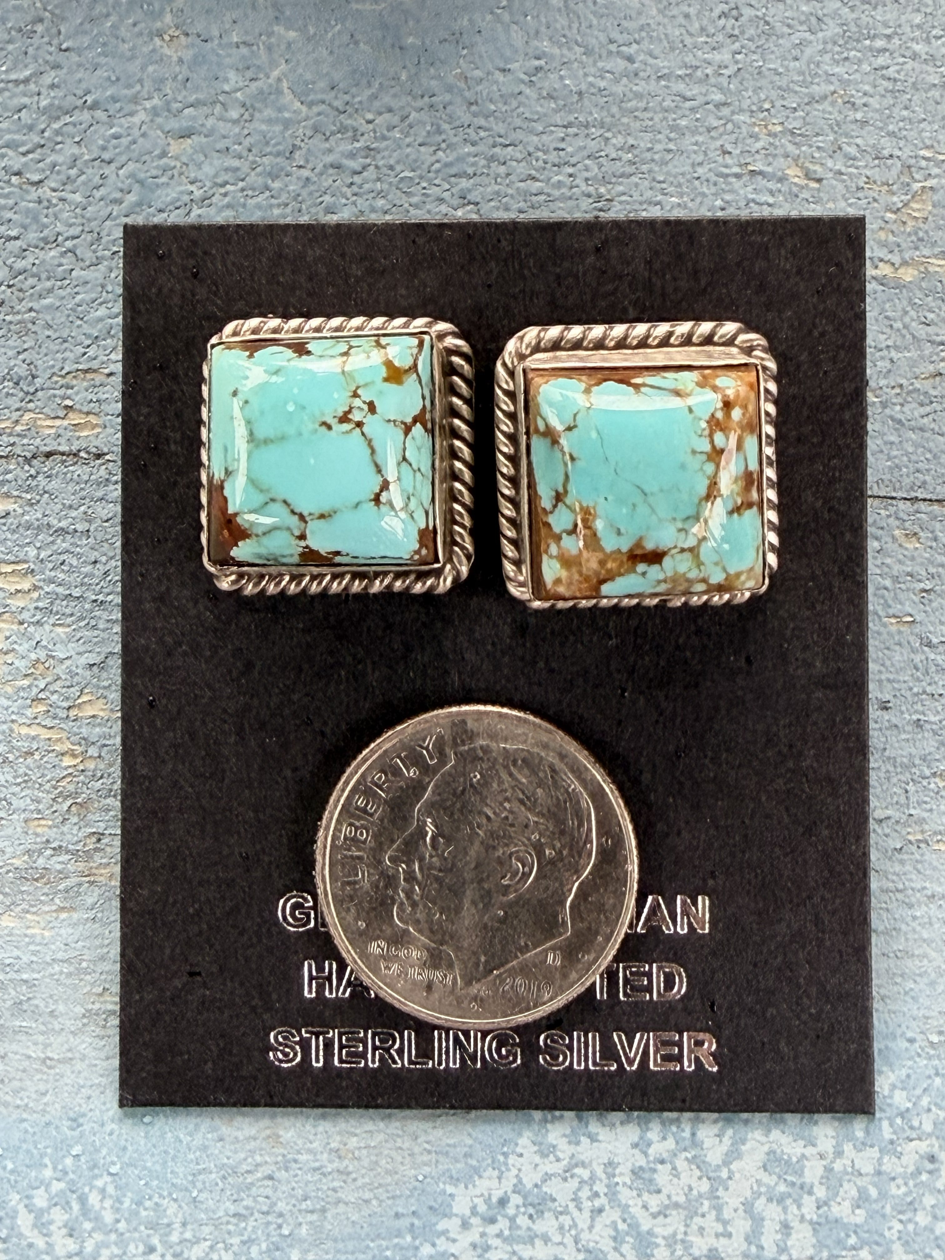 *Native American Made*  Navajo Judith Dixon:  Sterling Silver Square Mine #8 Post Earrings