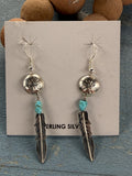 Sterling Silver Dream Catcher with Feather and Blue Turquoise Dangle Earrings