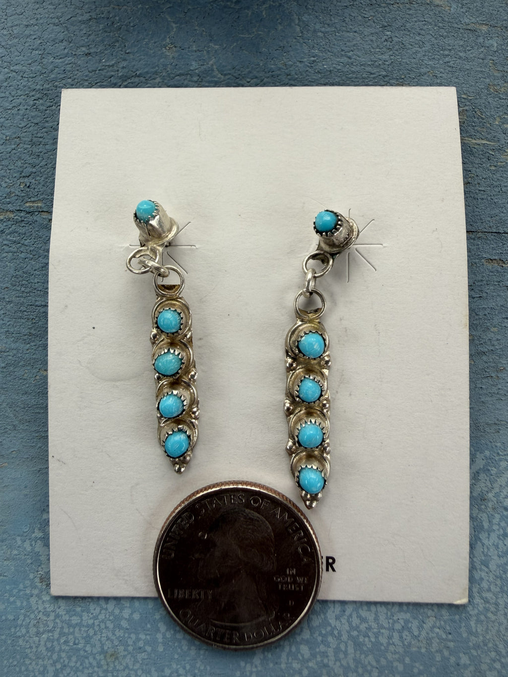 5 Stone Snake Eyes Blue Turquoise Sterling Silver Dangle Earrings