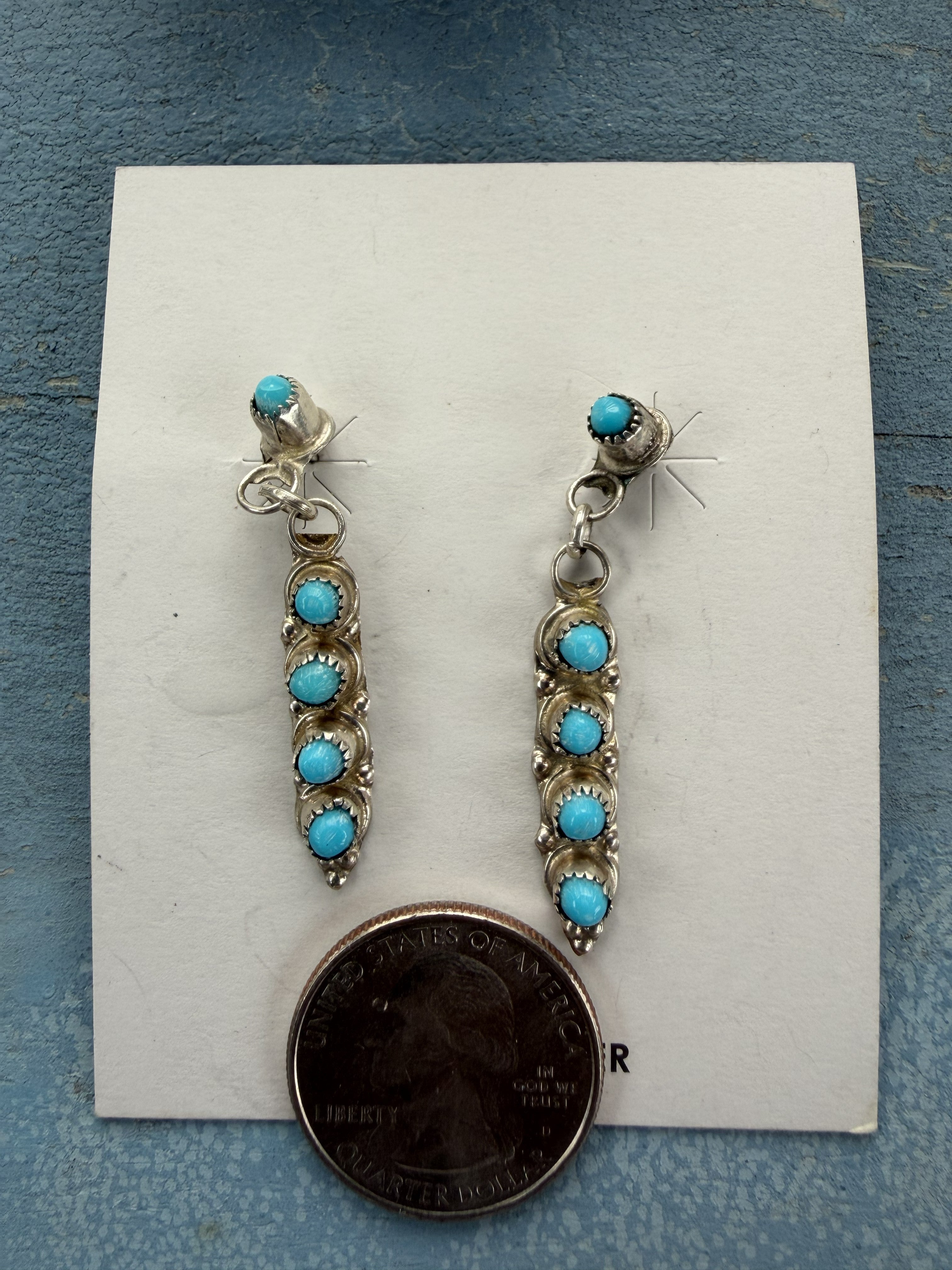 5 Stone Snake Eyes Blue Turquoise Sterling Silver Dangle Earrings