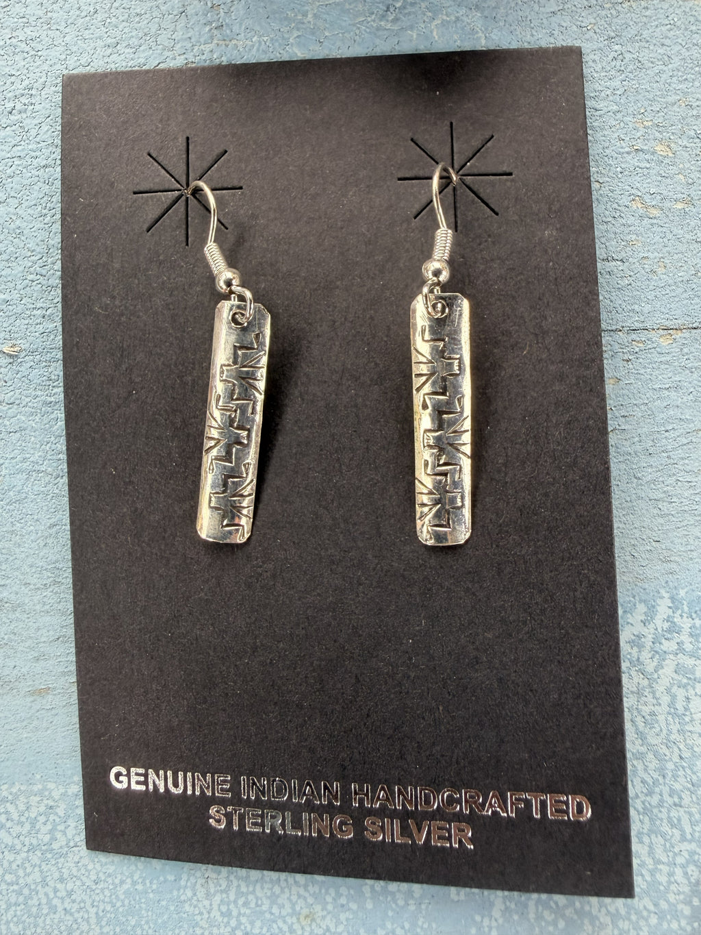 *Native American Made *  Navajo Florence Tahe Geometric Stamped Sterling Silver Dangle Earrings