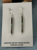 *Native American Made* Navajo Allen Barney:  Sterling Silver with Inlay Dangle Earrings