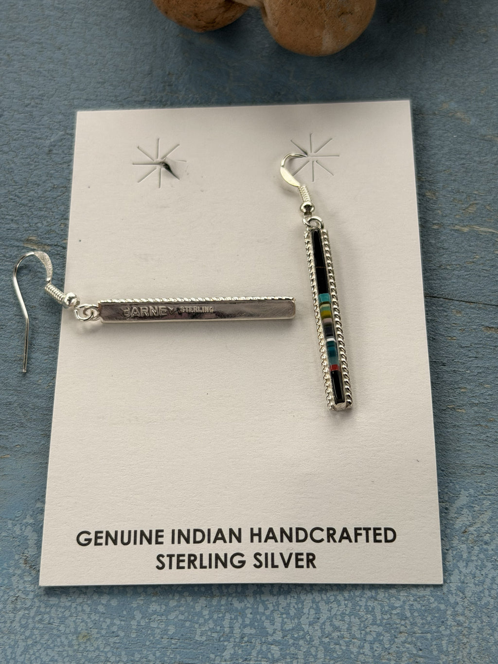 *Native American Made* Navajo Allen Barney:  Sterling Silver with Inlay Dangle Earrings