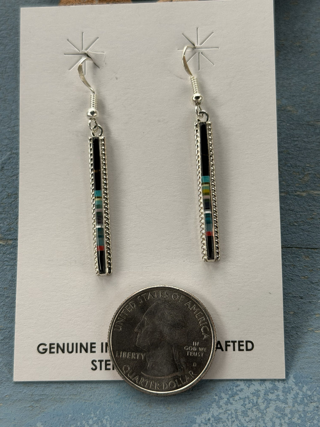 *Native American Made* Navajo Allen Barney:  Sterling Silver with Inlay Dangle Earrings