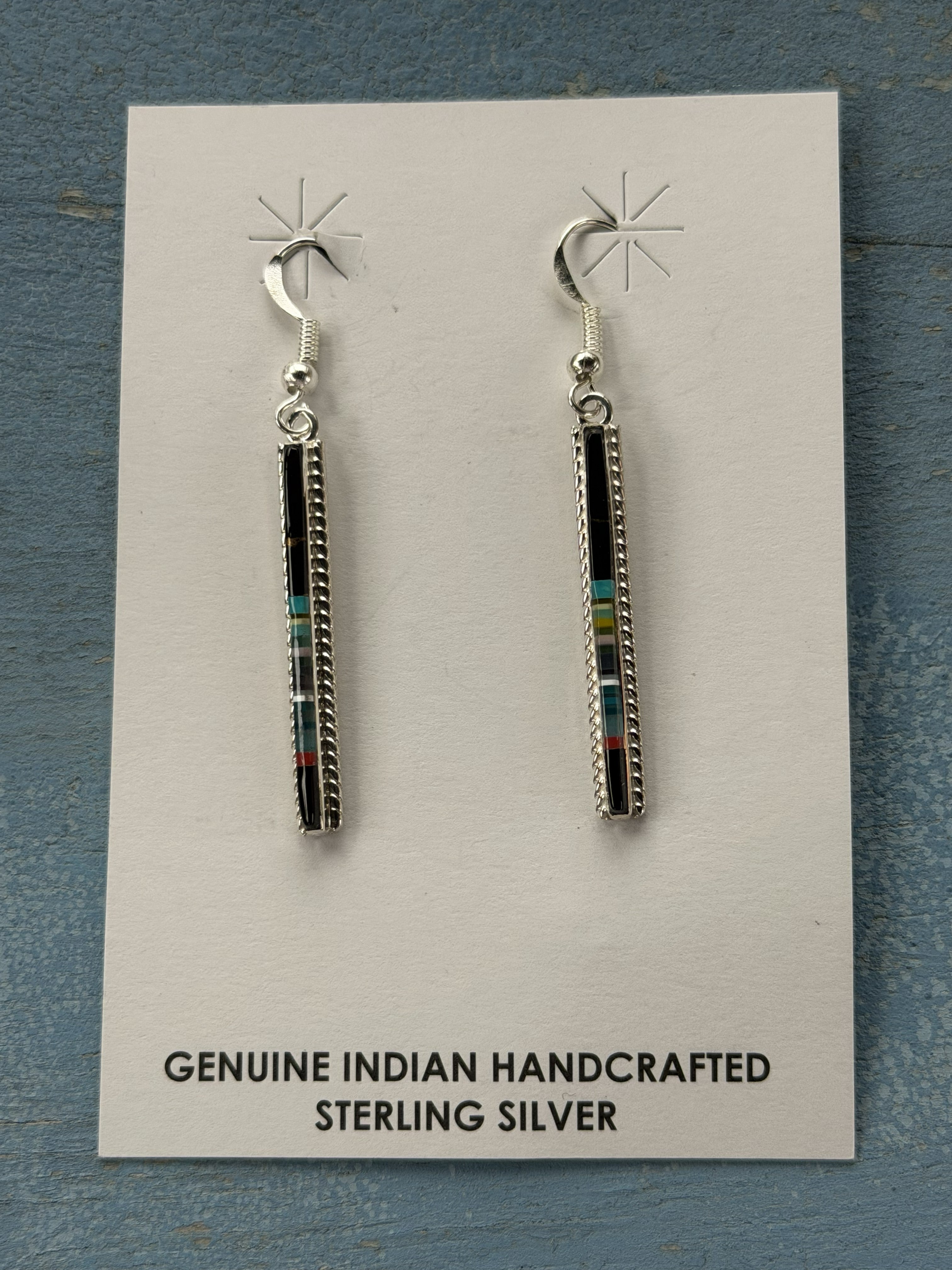 *Native American Made* Navajo Allen Barney:  Sterling Silver with Inlay Dangle Earrings