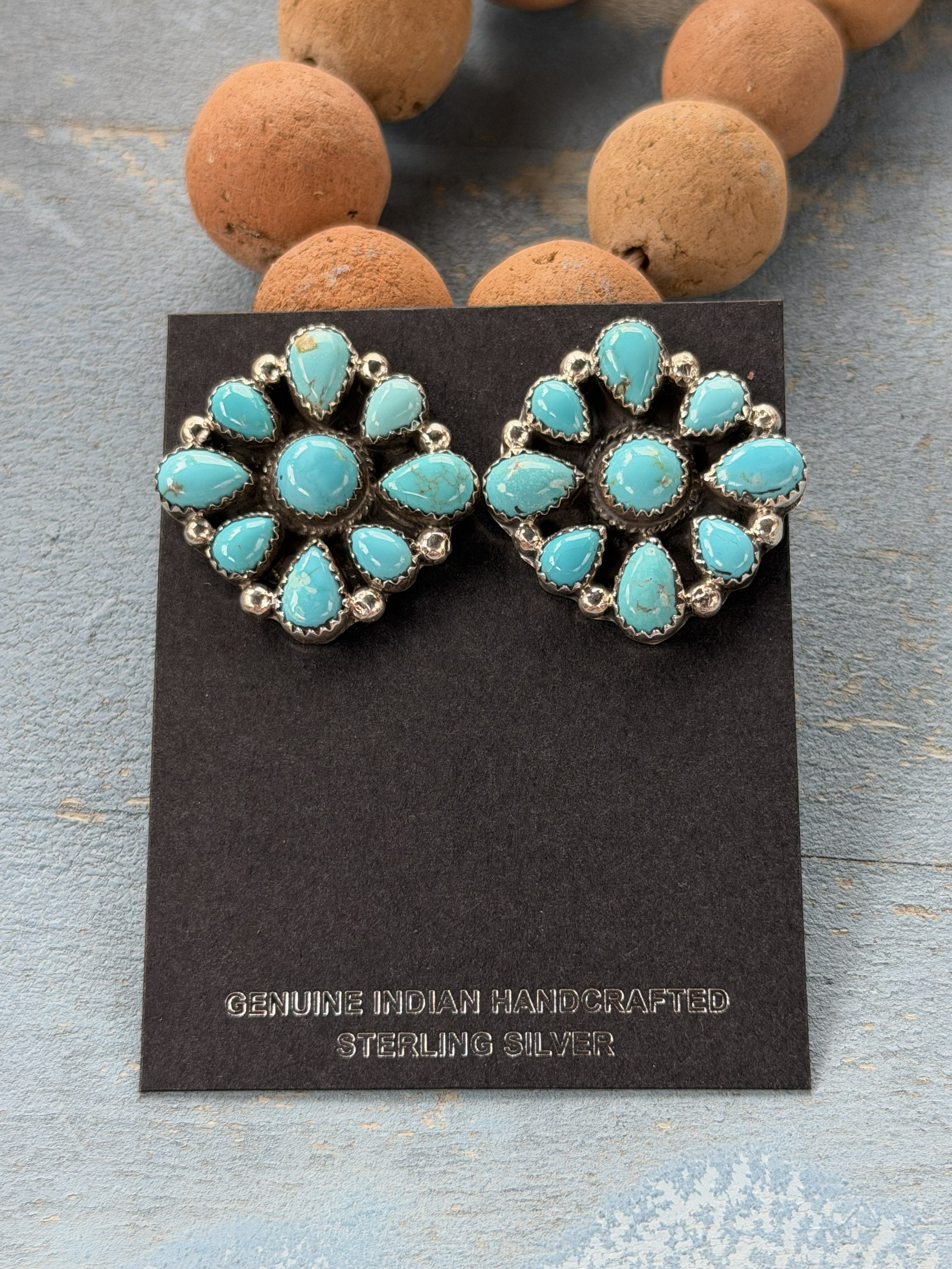 *Native American Made*  Navajo Keith Henry:  Sonoran Blue Cluster Earrings