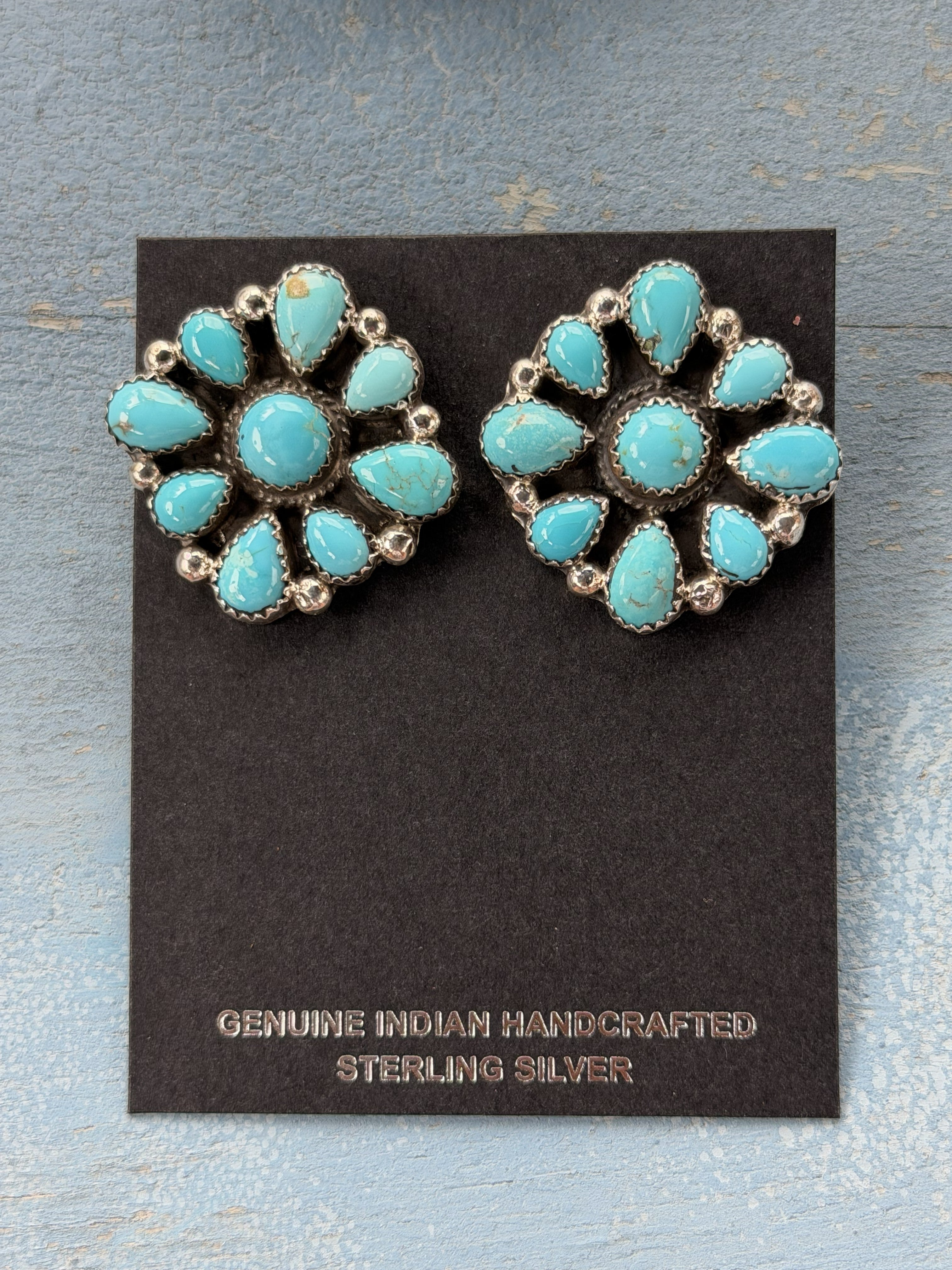 *Native American Made*  Navajo Keith Henry:  Sonoran Blue Cluster Earrings