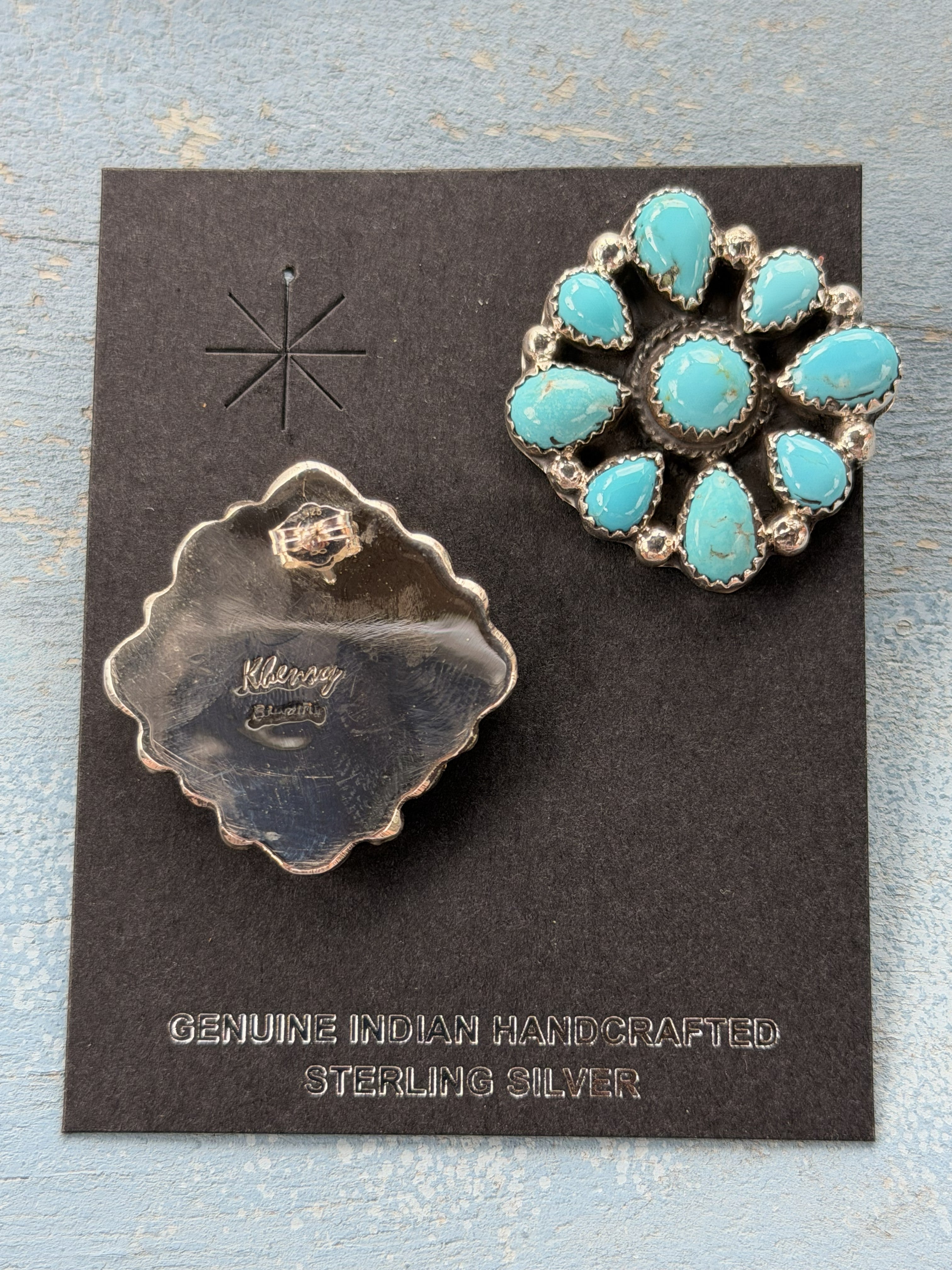 *Native American Made*  Navajo Keith Henry:  Sonoran Blue Cluster Earrings